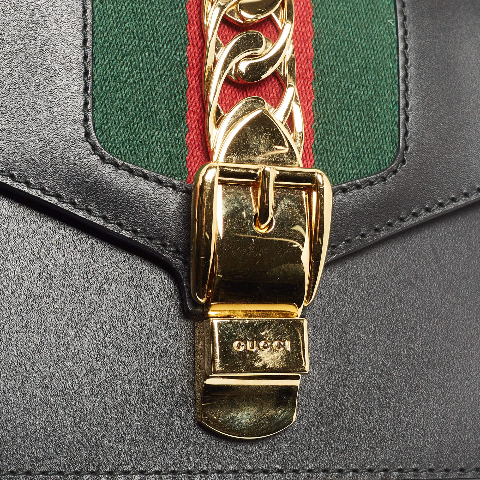 Gucci Black Leather Mini Web Chain Sylvie Crossbody Bag Gucci TLC