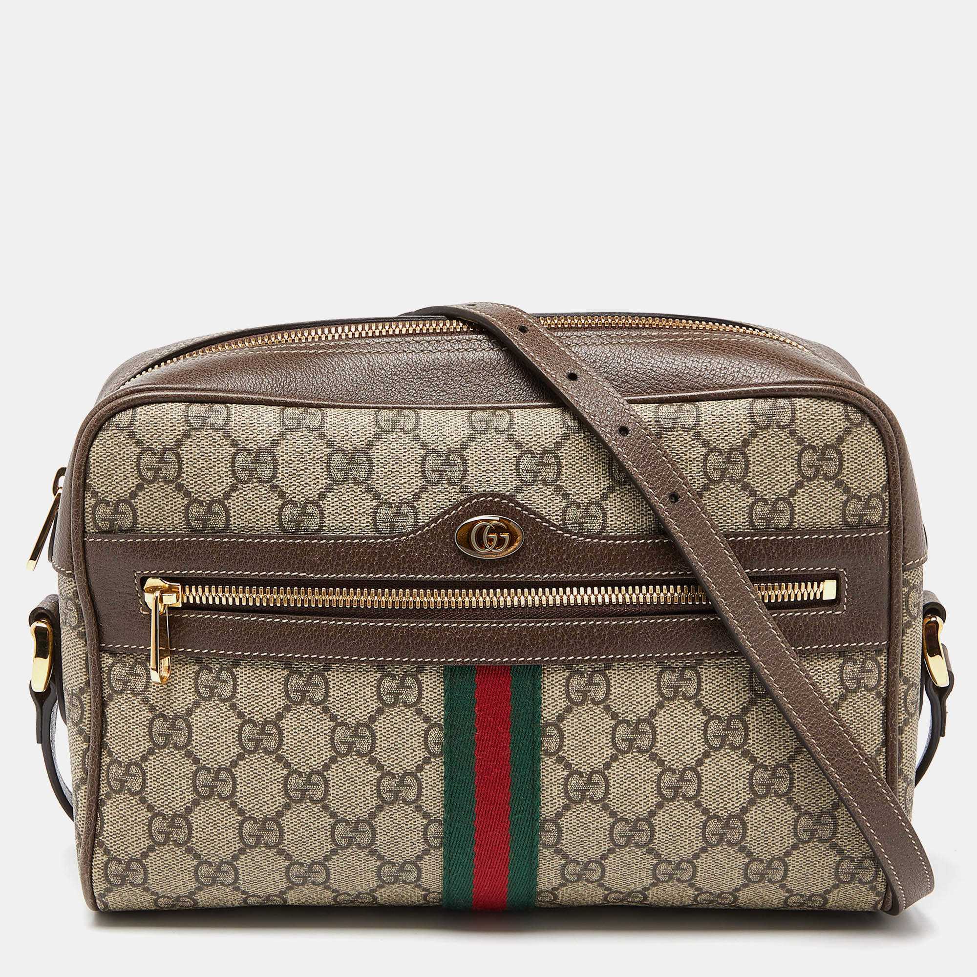 Pre Owned Gucci Beige/Brown GG Supreme Canvas and Leather Small Ophidia Shoulder Bag