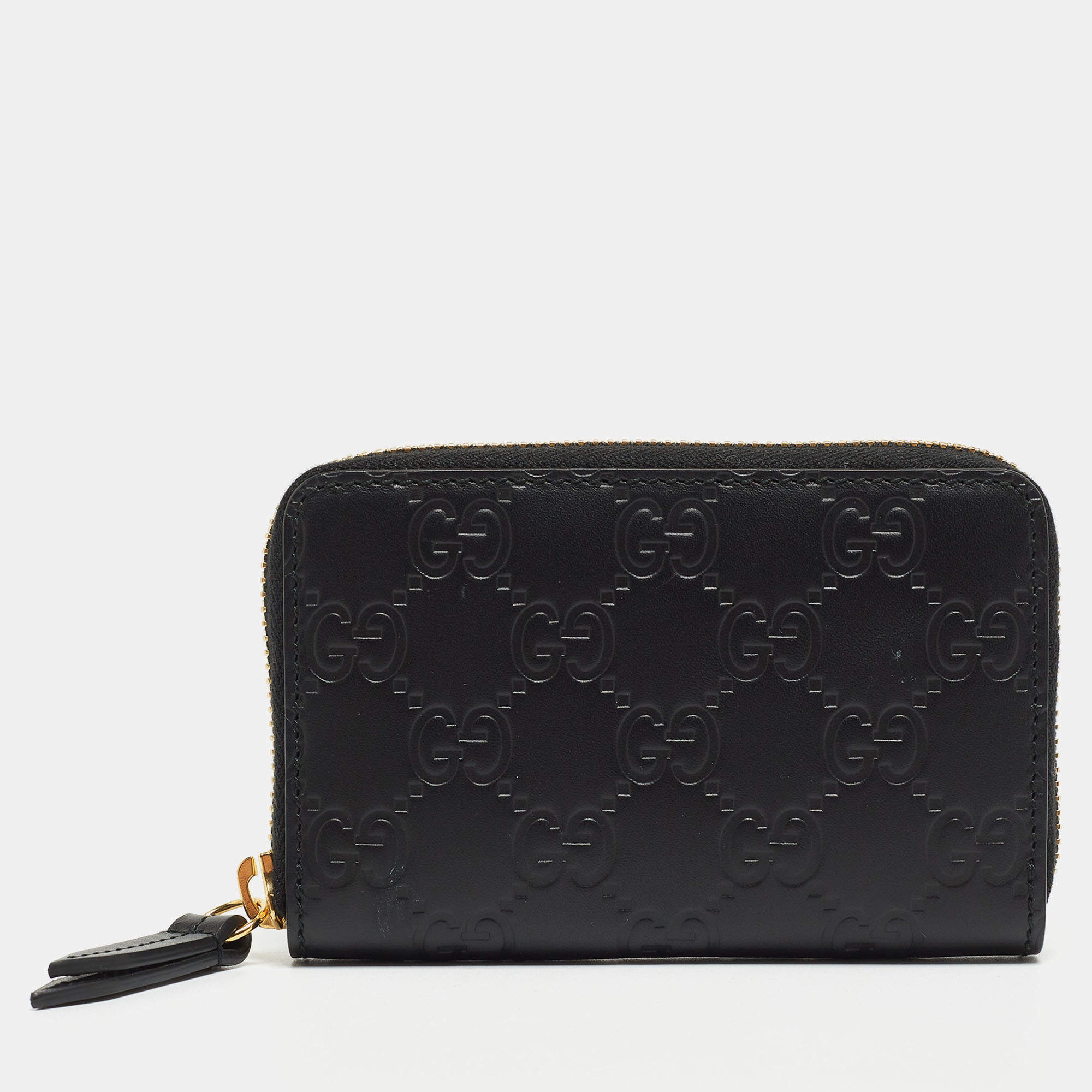 Gucci Black Guccissima Leather Zip Around Card Case