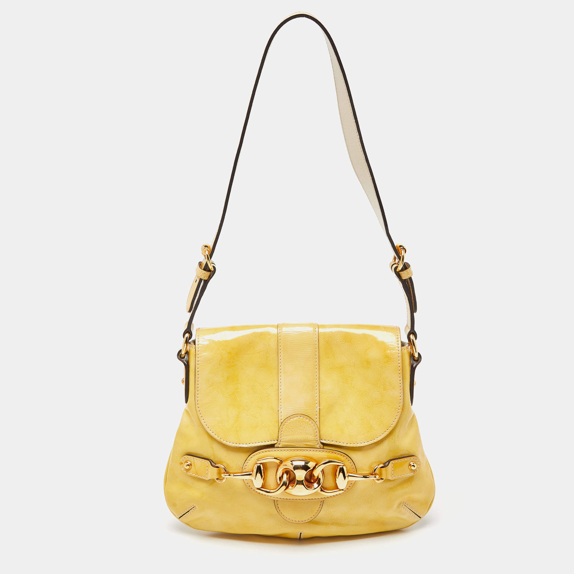 Gucci Yellow Patent Leather Wave Flap Bag