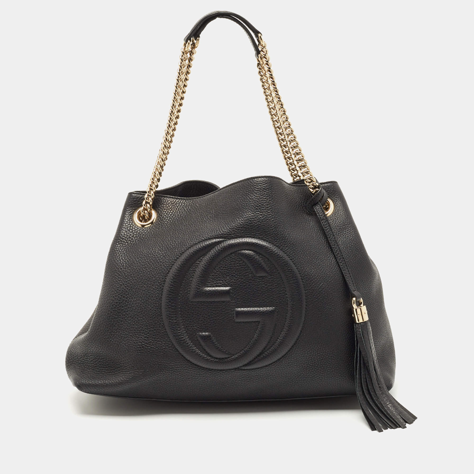 Pre Owned Gucci Black Leather Medium Soho Chain Tote