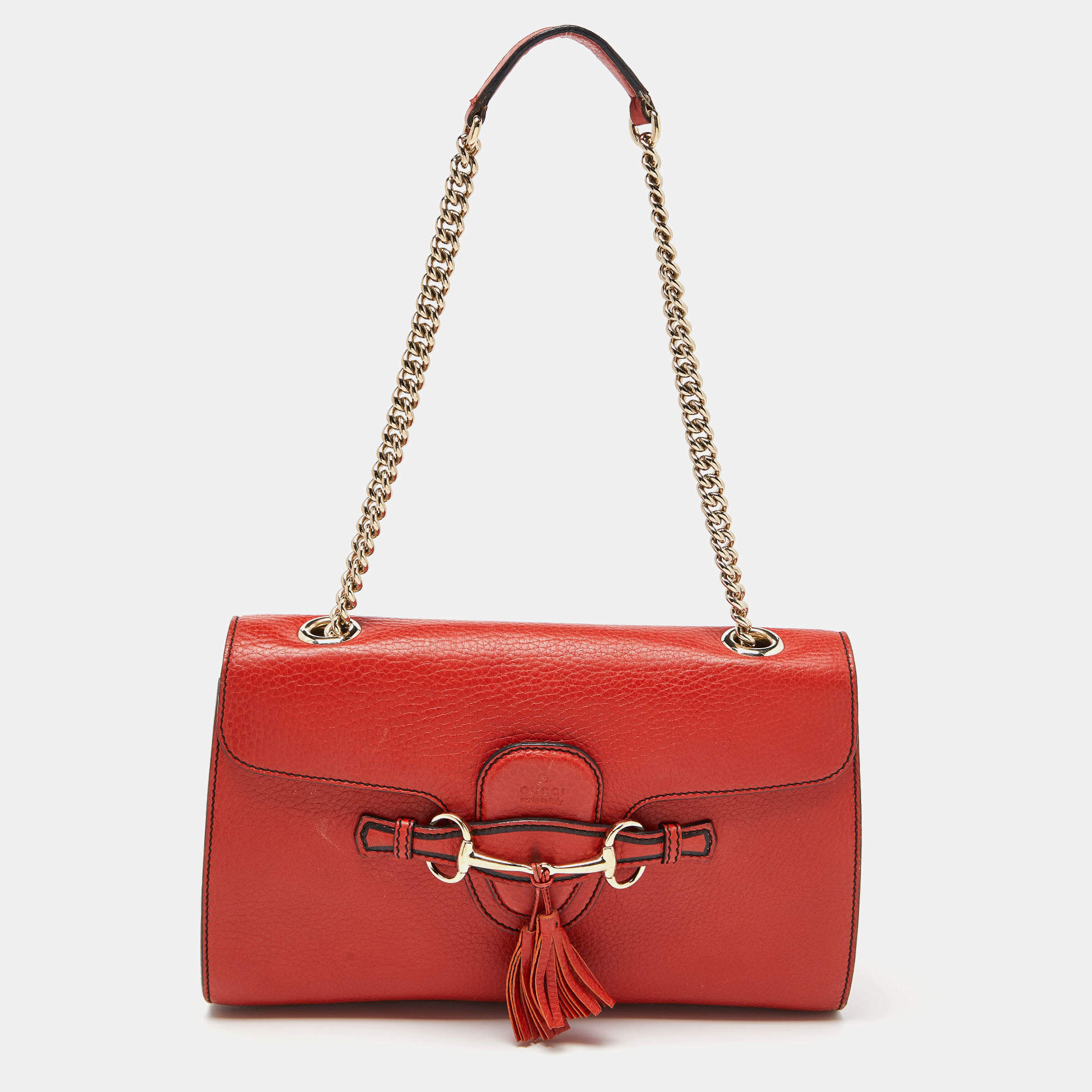 Pre Owned Gucci Coral Red Leather Medium Emily Shoulder Bag