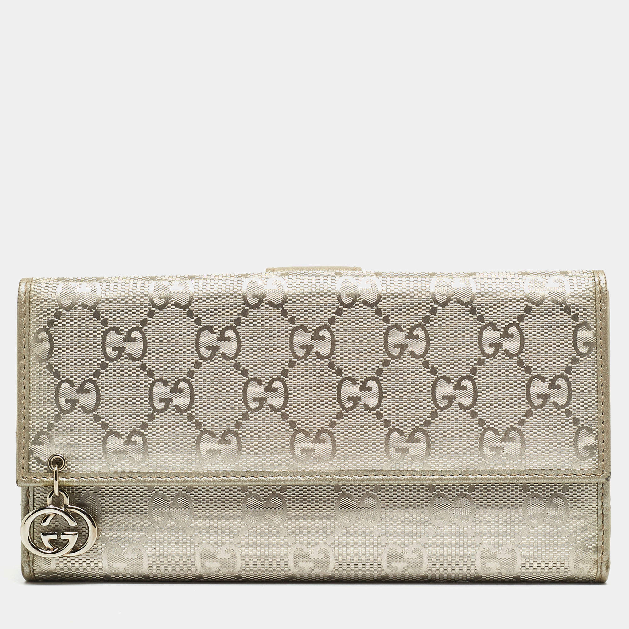 Gucci Metallic GG Imprime and Leather Interlocking G Continental Wallet