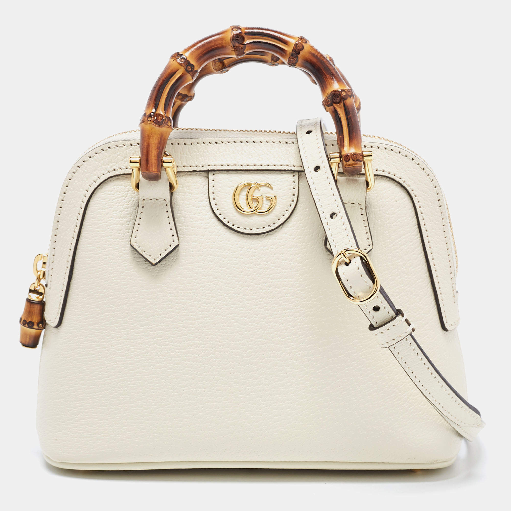 Gucci Diana Mini Bag with Bamboo, White, Leather