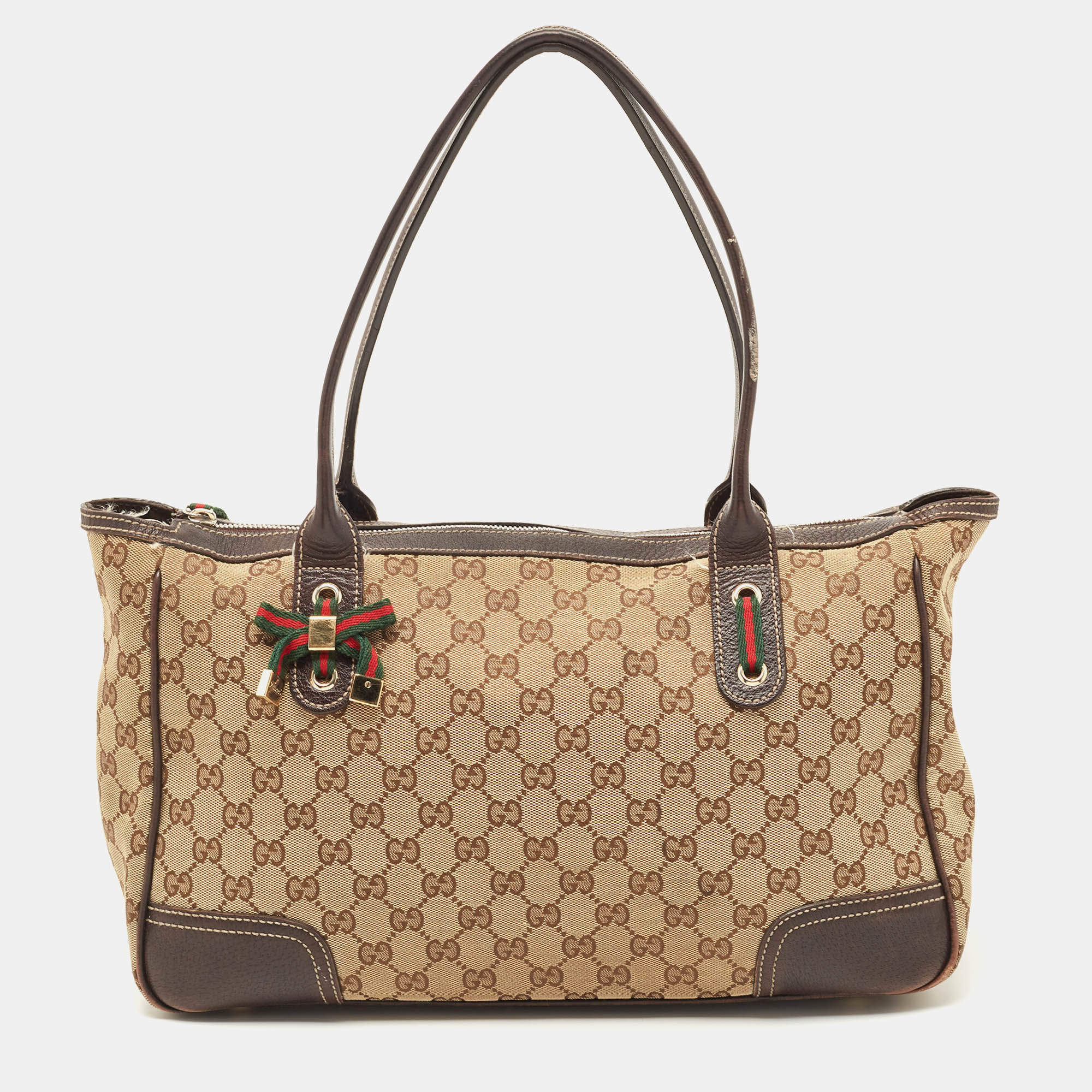 Pre Owned Gucci Beige/Brown GG Canvas and Leather Princy Tote 
