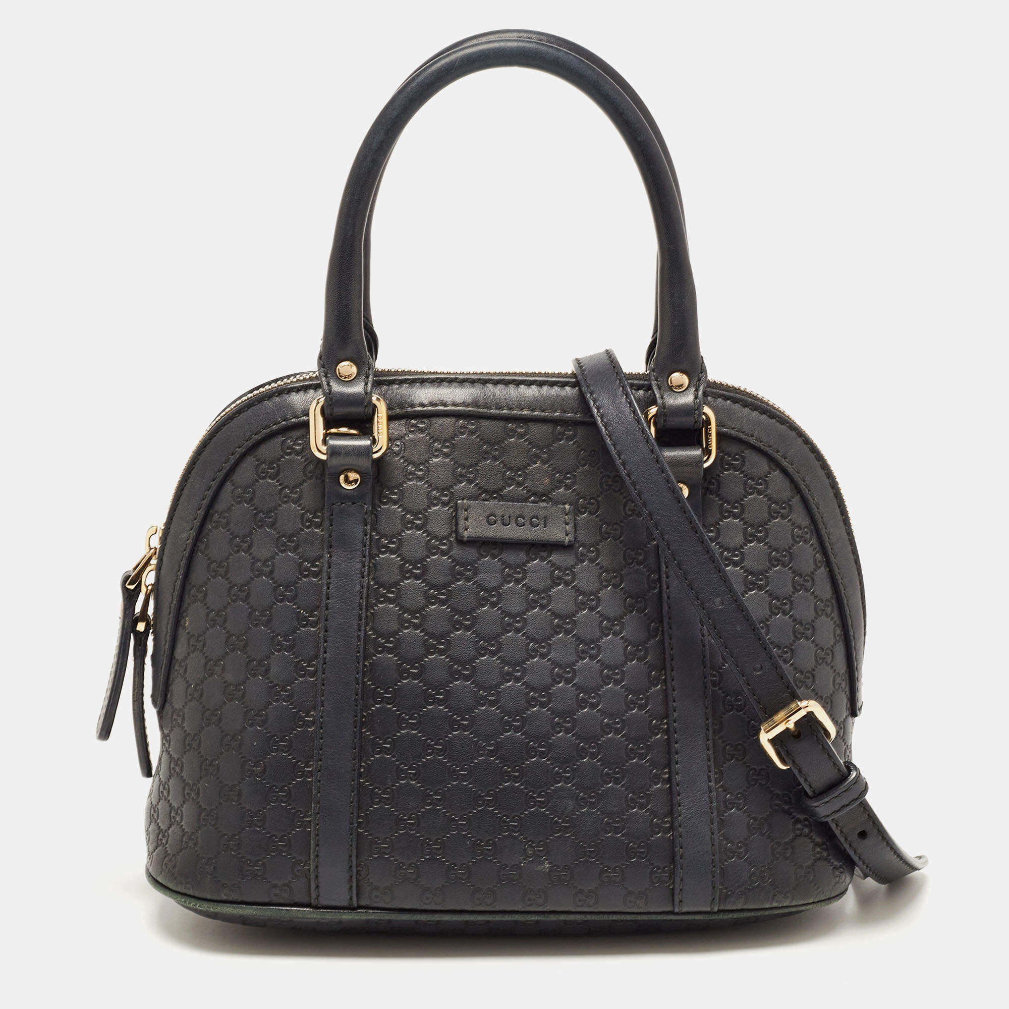 Pre Owned Gucci Navy Blue Micro Guccissima Leather Mini Dome Satchel