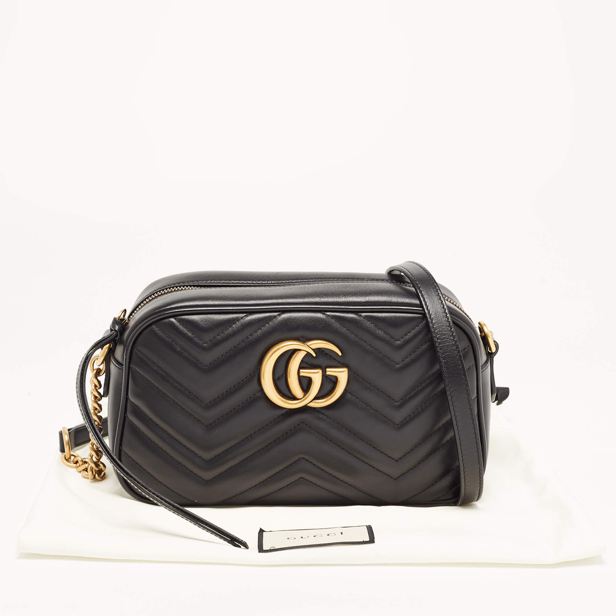 Gucci Black Matelassé Leather Small GG Marmont Camera Bag Gucci