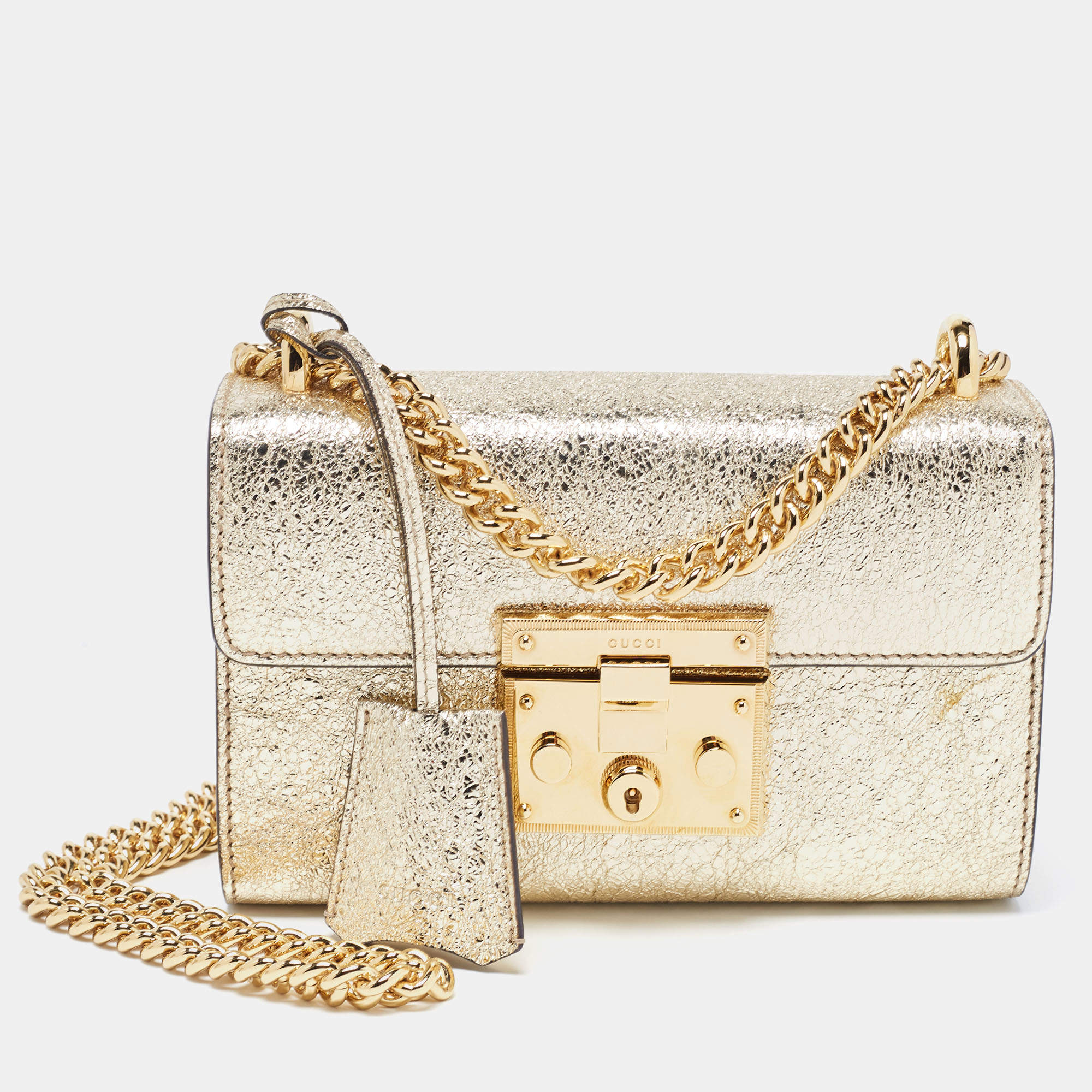 مملوكة مسبقًا Gucci Gold Leather Small Padlock Shoulder Bag