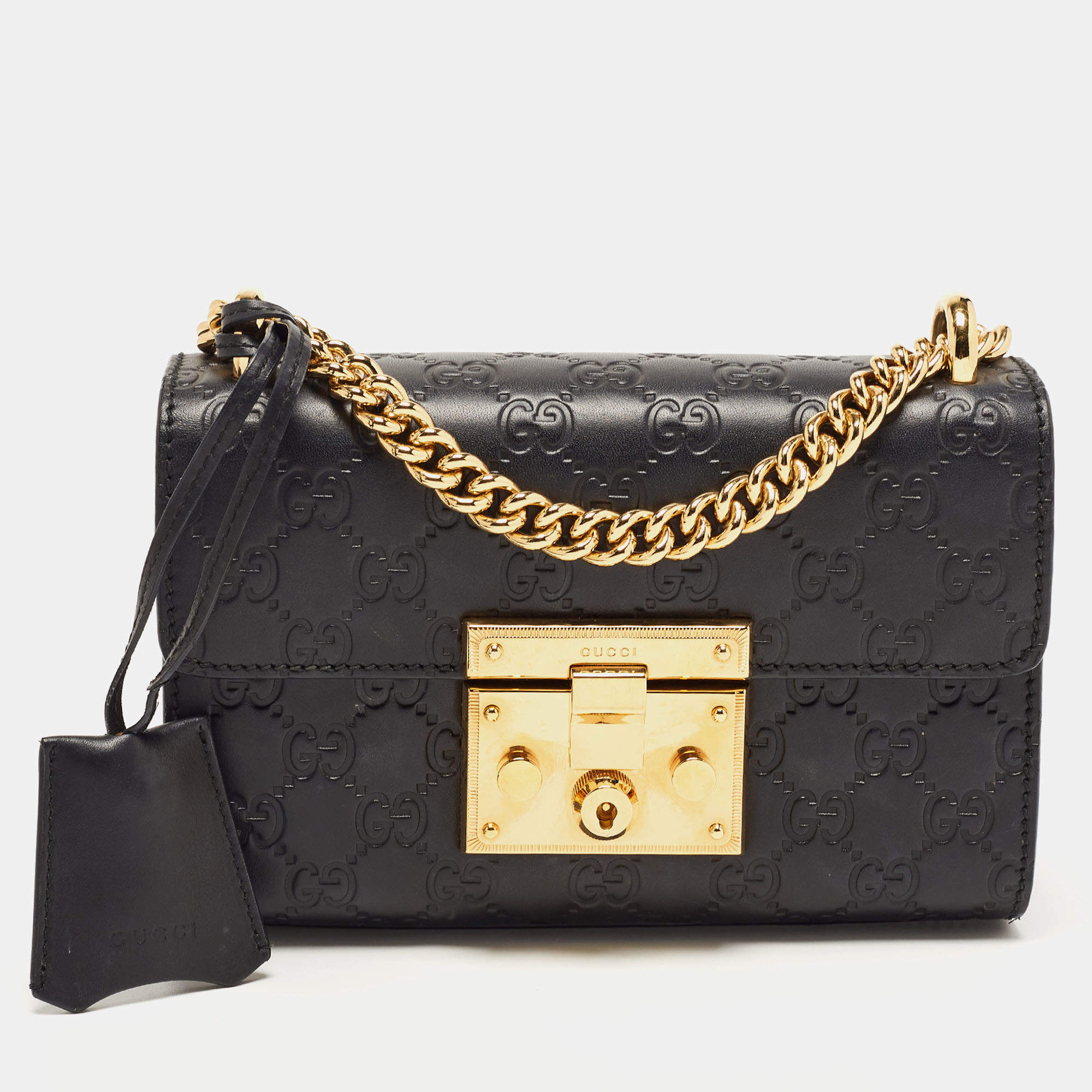 Pre Owned Gucci Black Guccissima Leather Small Padlock Shoulder Bag