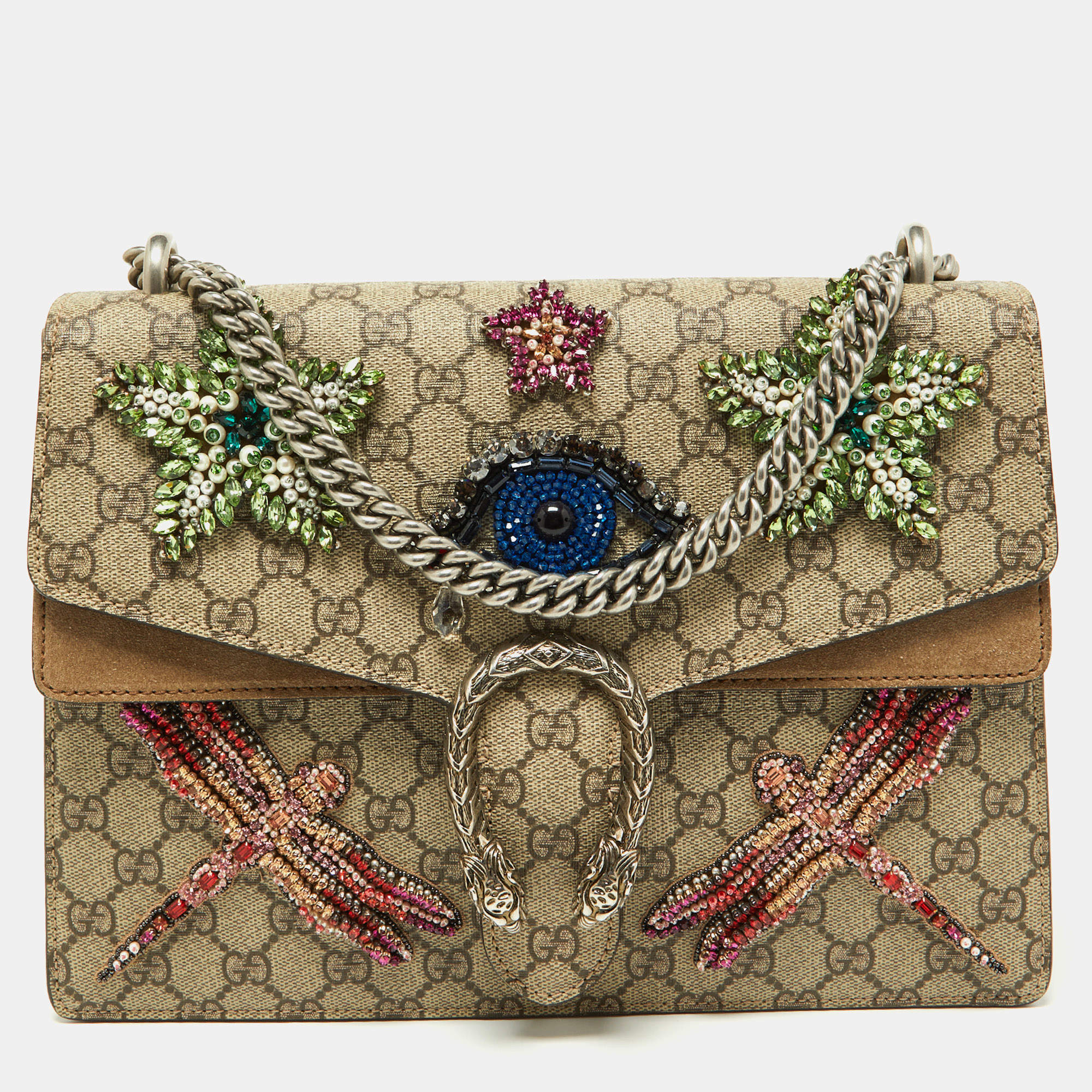 مملوكة مسبقًا Gucci Beige GG Supreme Canvas and Suede Medium Dubai Exclusive Dionysus Embellished Shoulder Bag