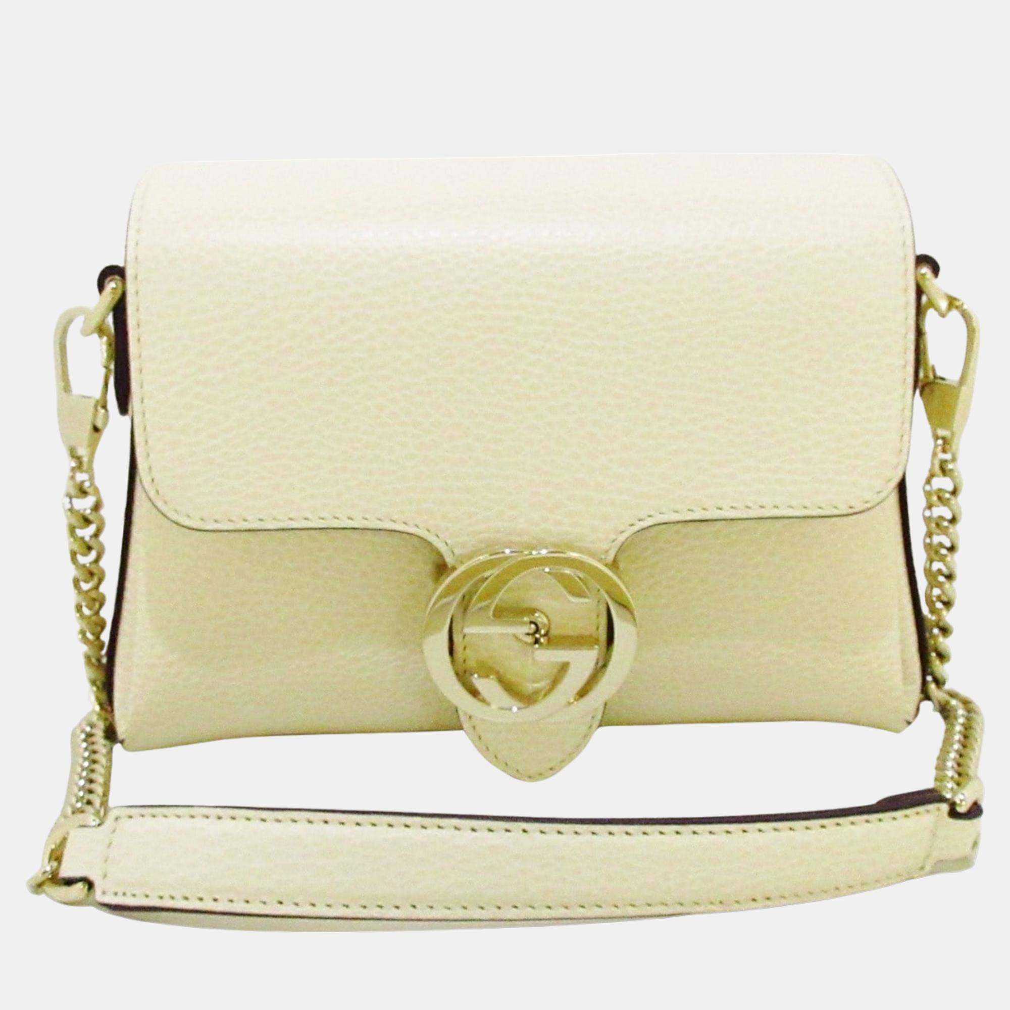 Gucci Interlocking GG Leather Crossbody Beige in Leather with Silver-tone -  US