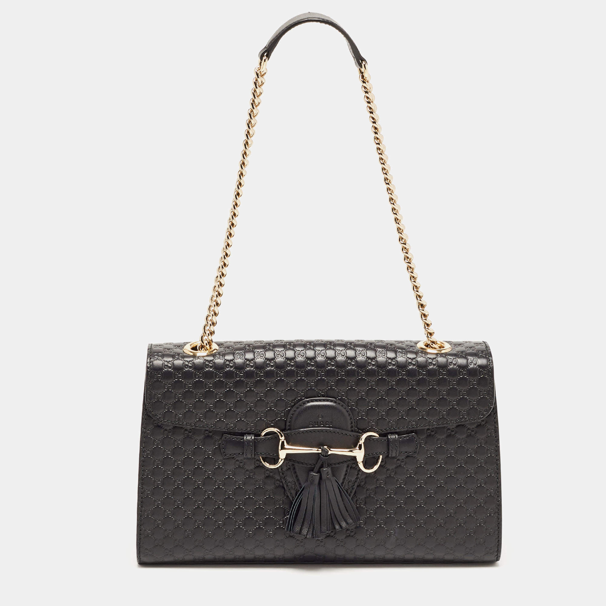 مملوكة مسبقًا Gucci Black Guccissima Leather Medium Emily Chain Shoulder Bag
