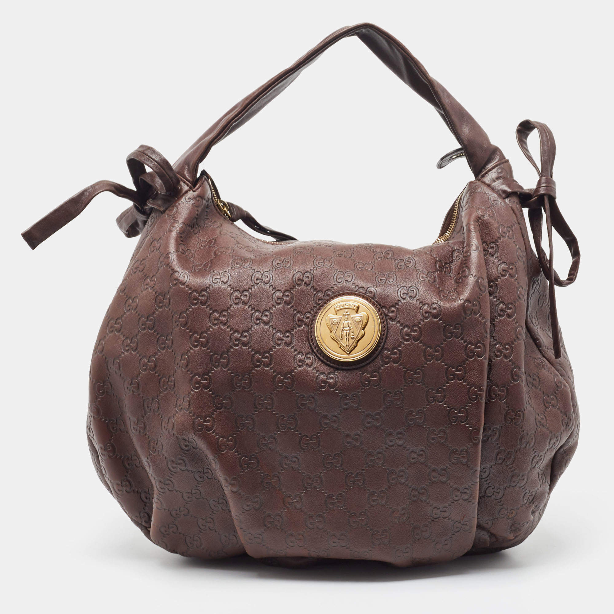 مملوكة مسبقًا Gucci Dark Brown Guccissima Leather Hysteria Hobo