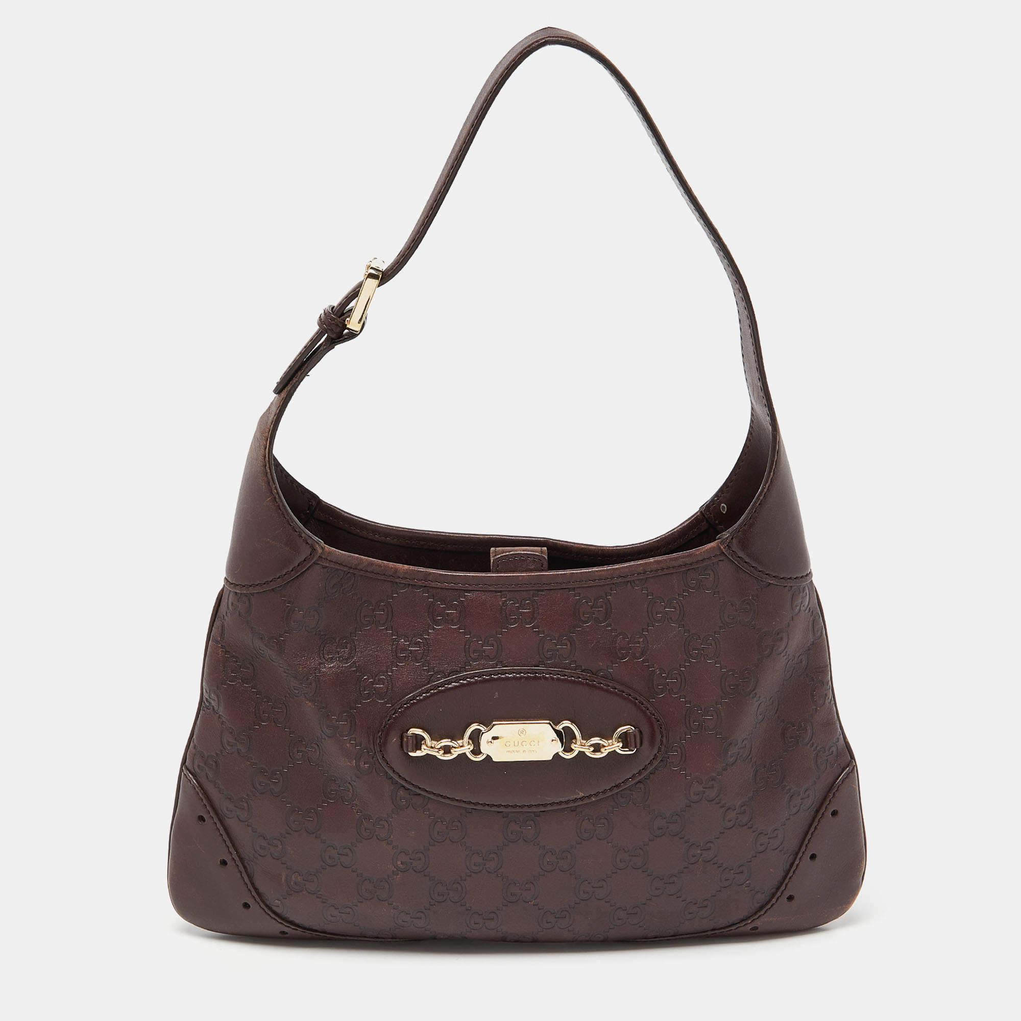 Pre Owned حقيبة هوبو غوتشي بانش جلد غوتشيسيما بني