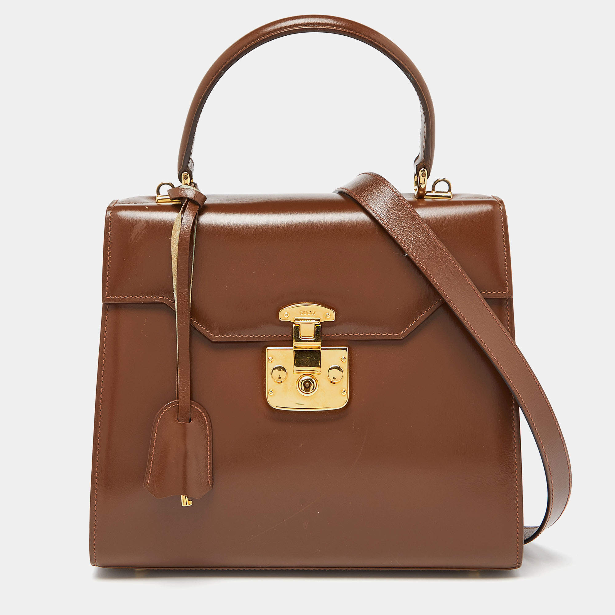 مملوكة مسبقًا Gucci Brown Leather Vintage Kelly Rare Lady Lock Top Handle Bag