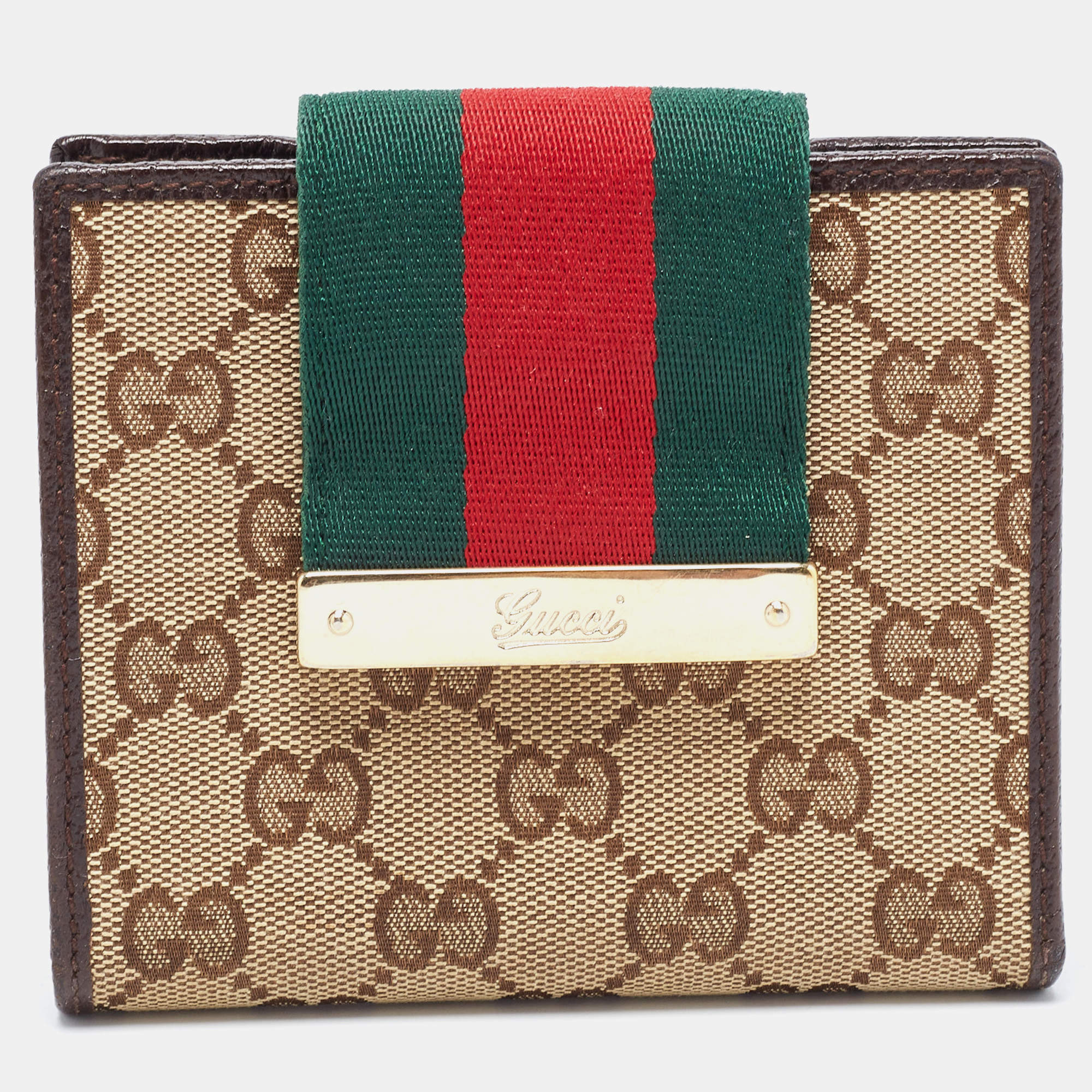 Gucci Beige/Brown GG Canvas and Leather Web French Wallet