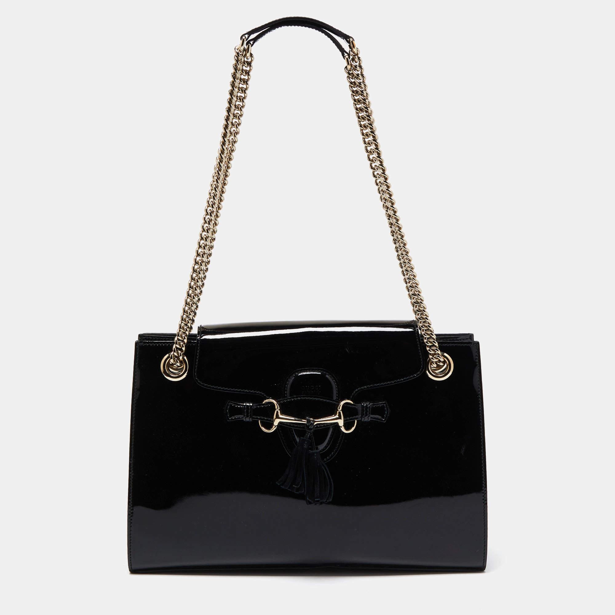 Pre Owned Gucci Black Patent Leather Large Emily Chain Shoulder Bag