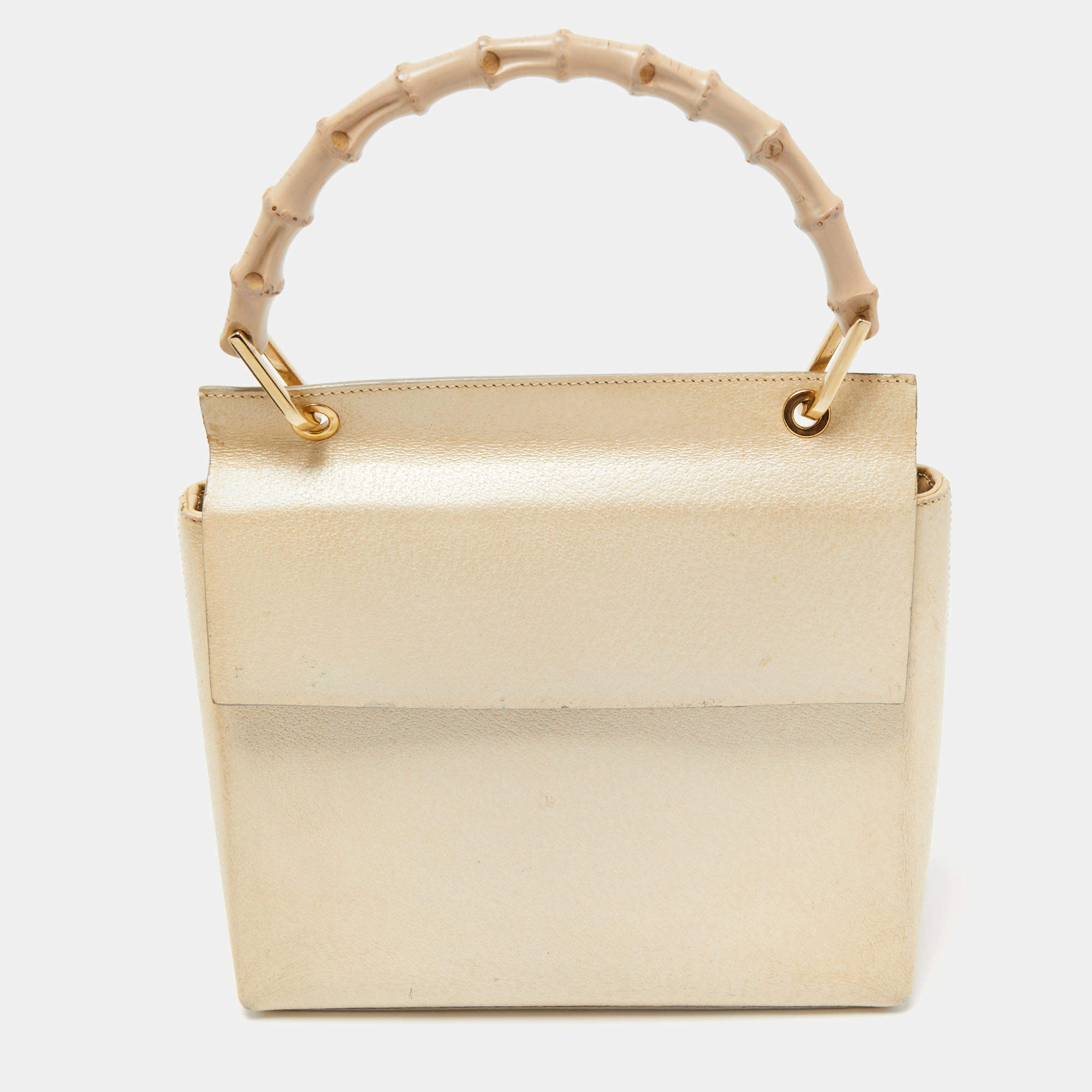 Pre Owned Gucci Beige Leather Bamboo Tap Handle Bag