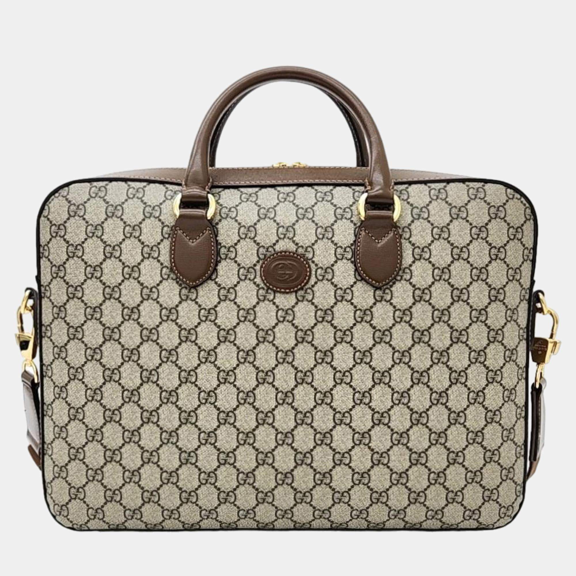 Pre Owned Gucci Brown Interlocking GG Canvas Briefcase