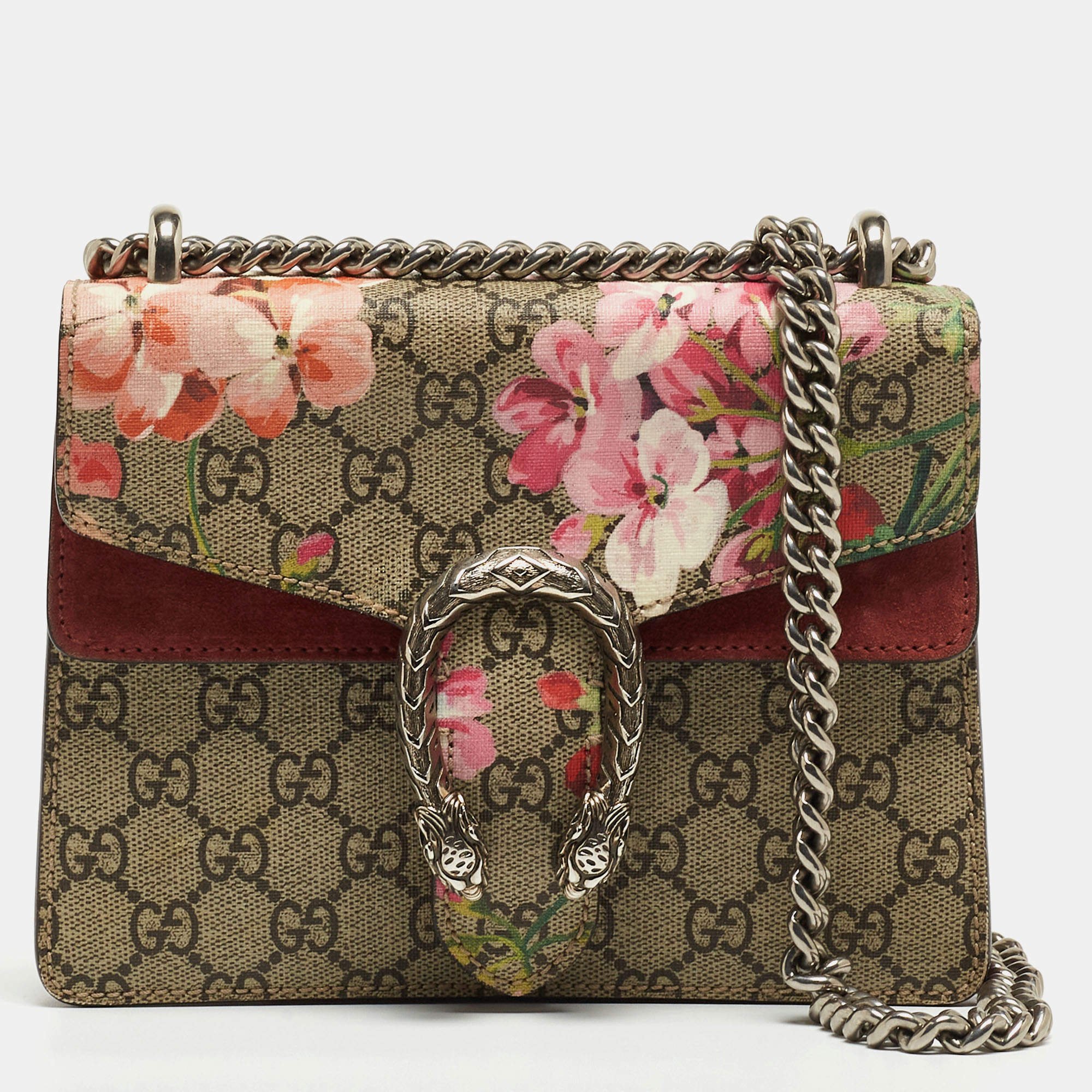 Pre Owned Gucci Multicolor GG Supreme Blooms Canvas and Suede Mini Dionysus Shoulder Bag