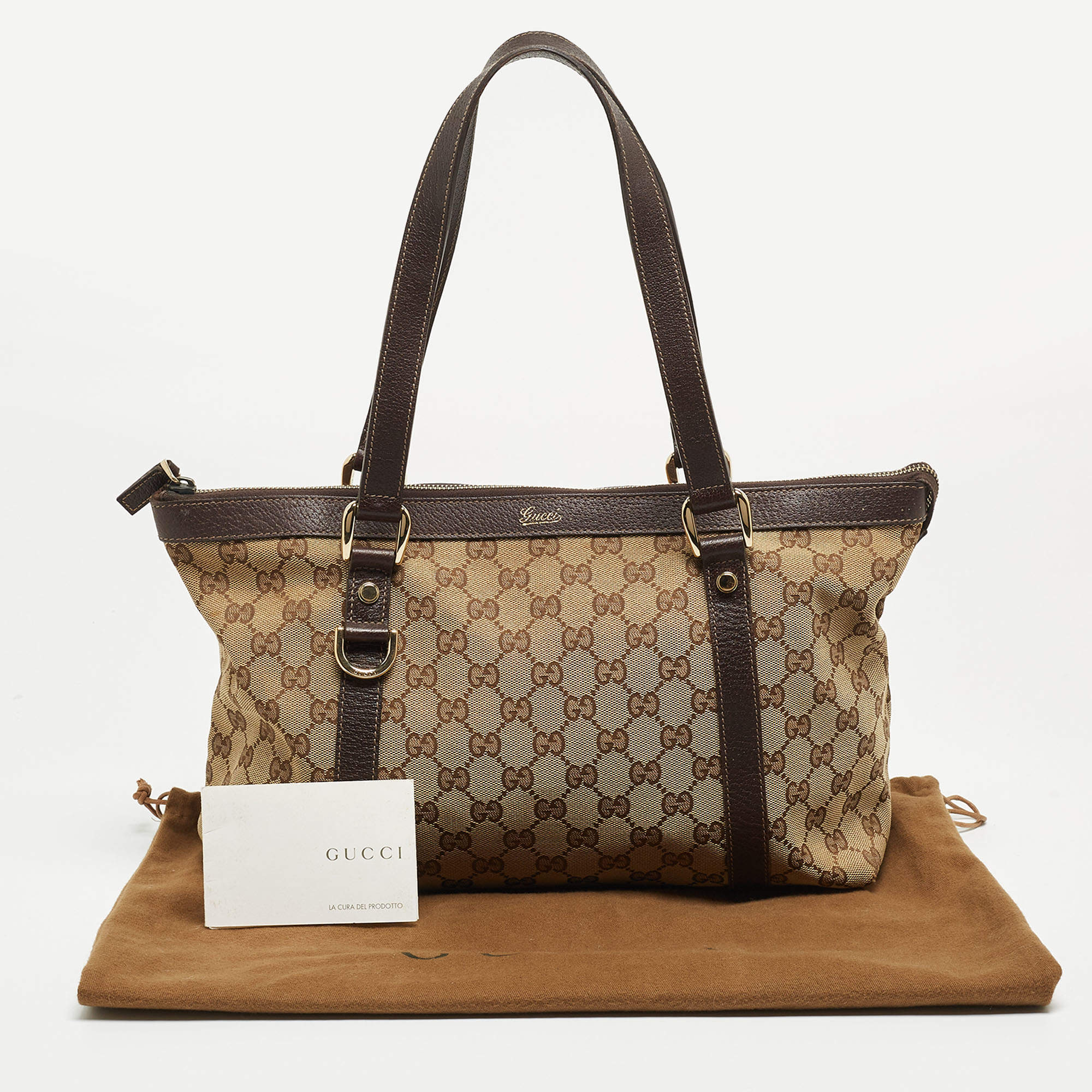 Gucci Ebony Beige GG Canvas and Leather Medium Abbey Tote Gucci TLC