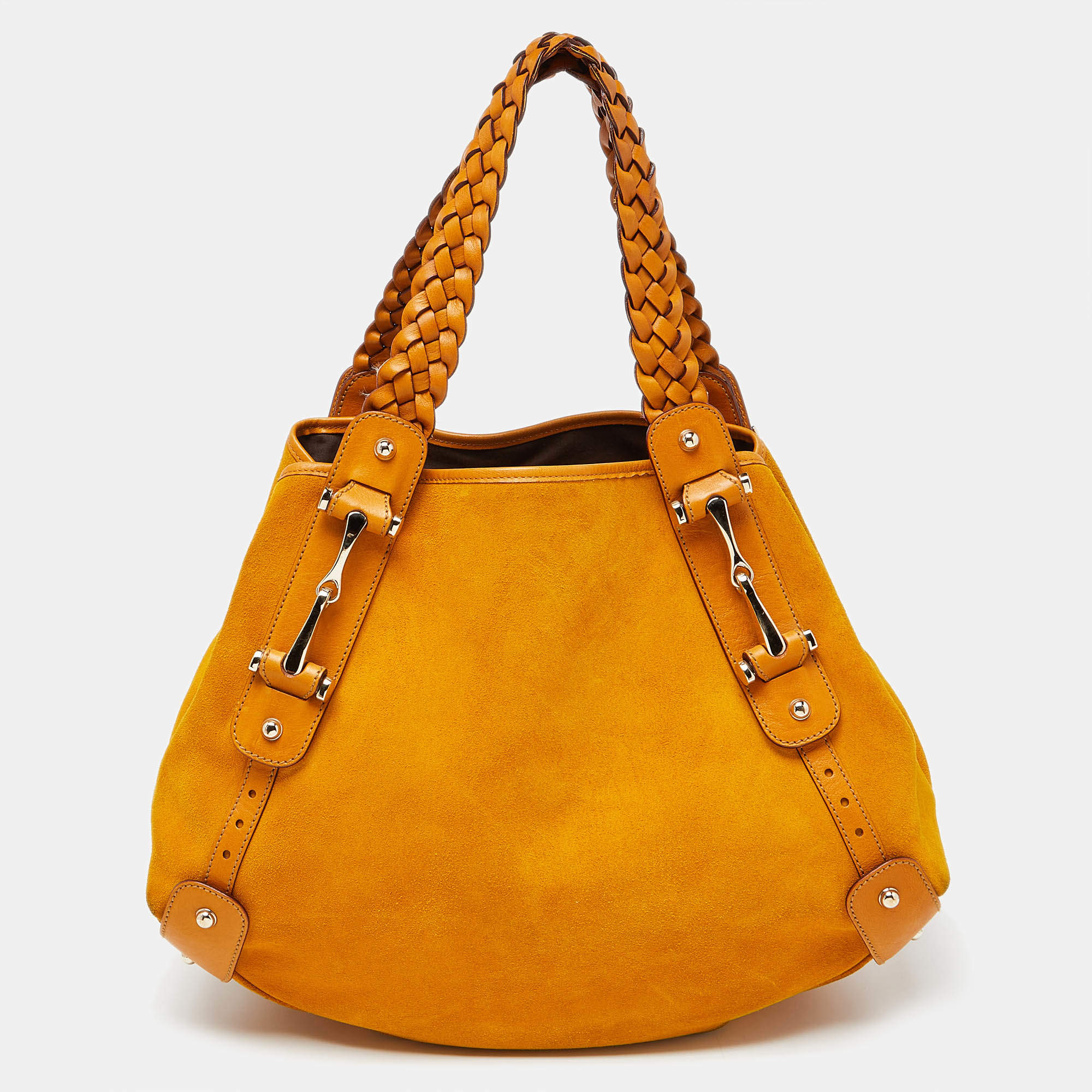 مملوكة مسبقًا Gucci Mustard Suede and Leather Pelham Hobo