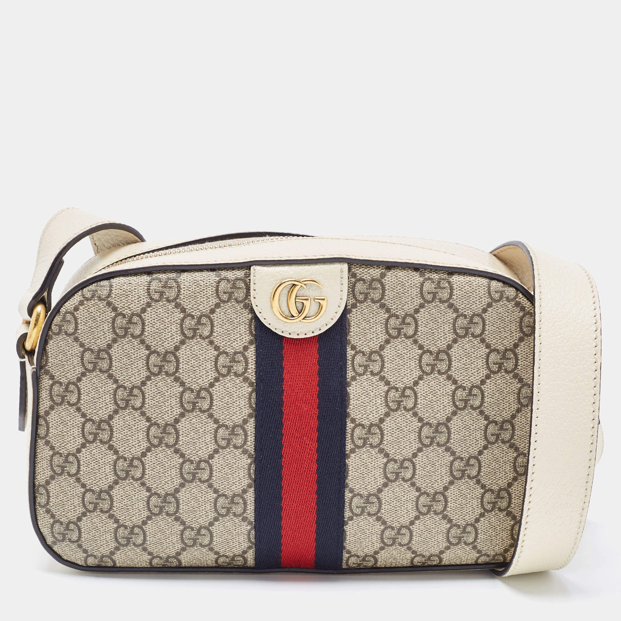 Gucci Cream/Brown GG Supreme And Leather Ophidia Shoulder Bag