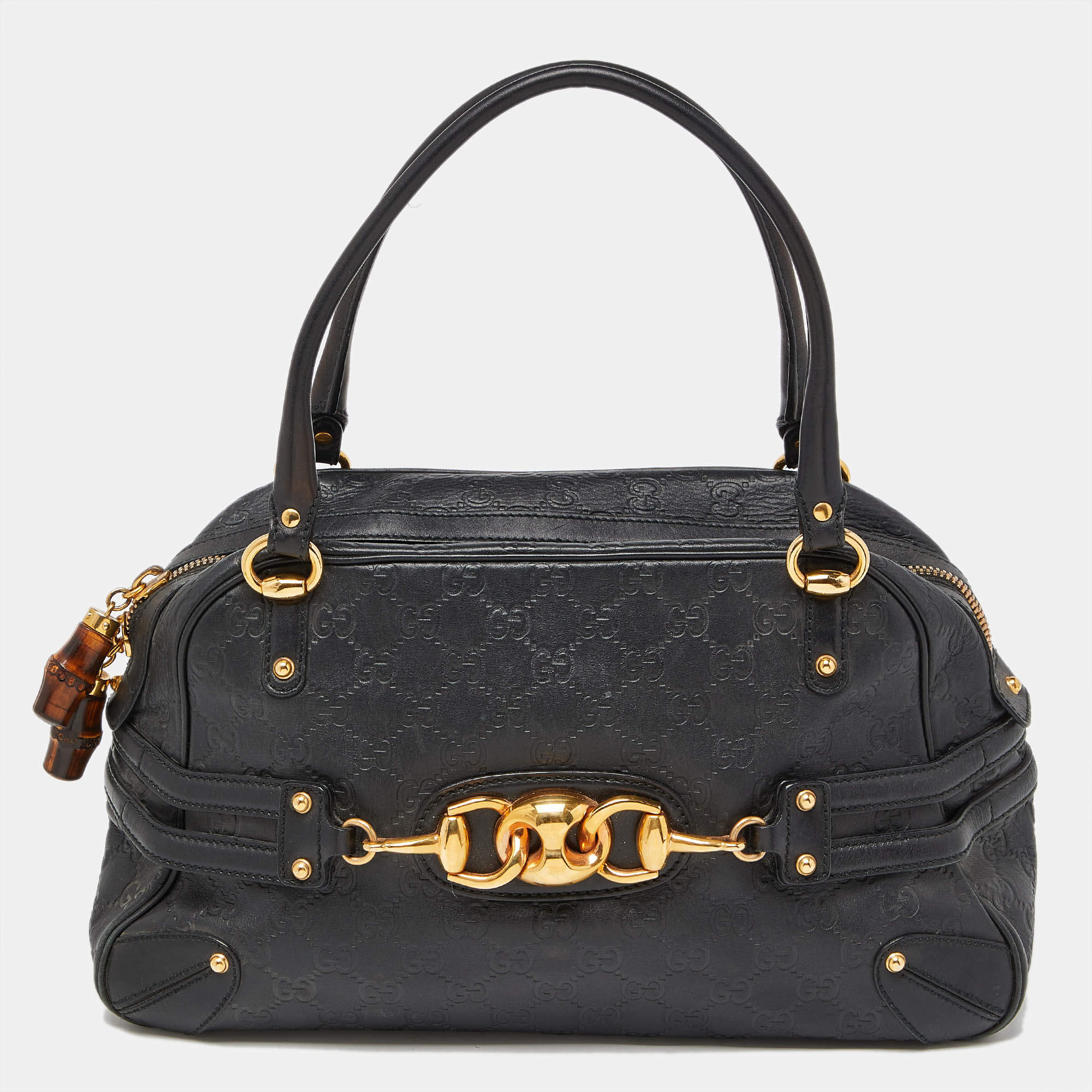 Pre Owned Gucci Black Guccissima Leather Large Wave Boston Bag