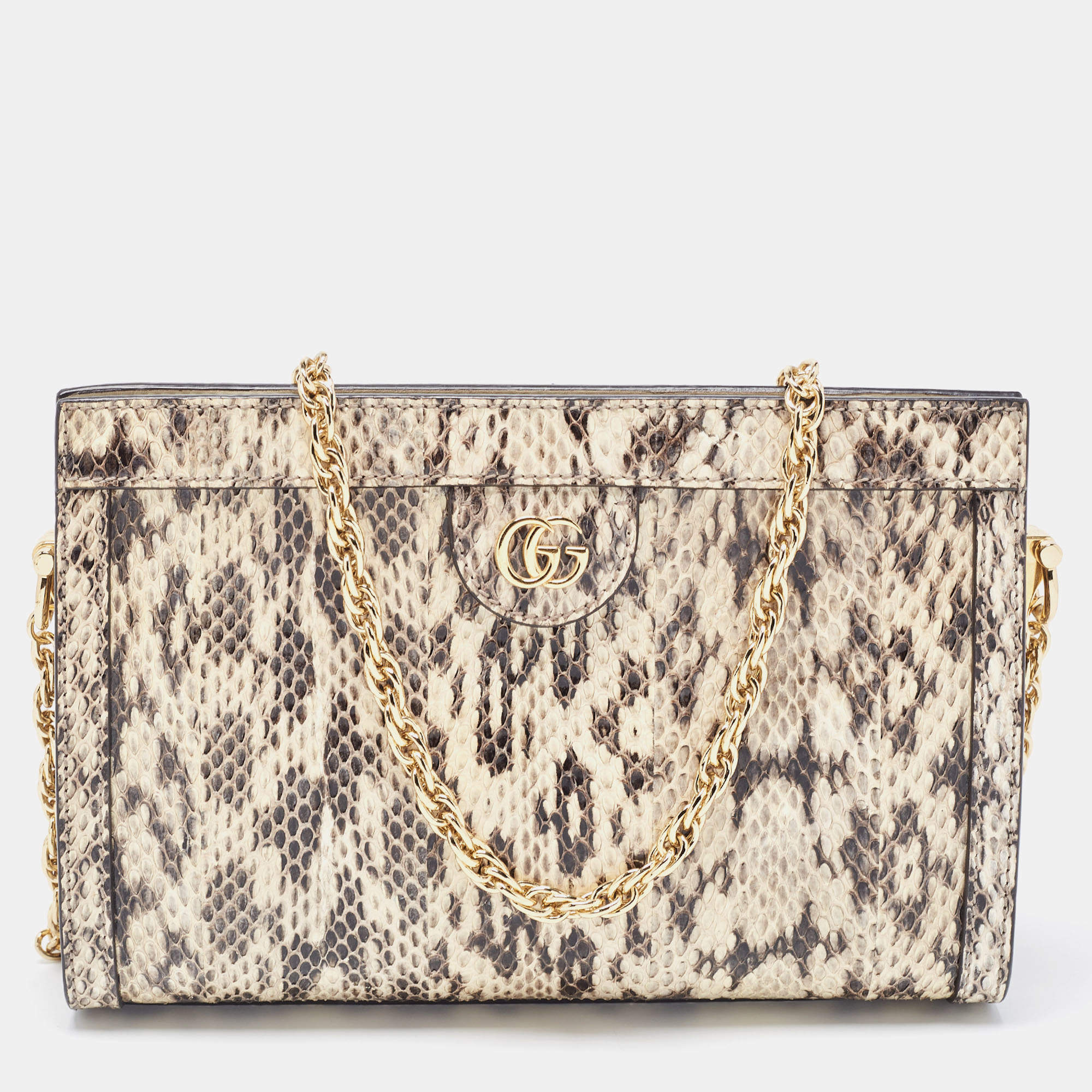 Gucci Beige/Brown Watersnake Leather Small GG Ophidia Shoulder Bag