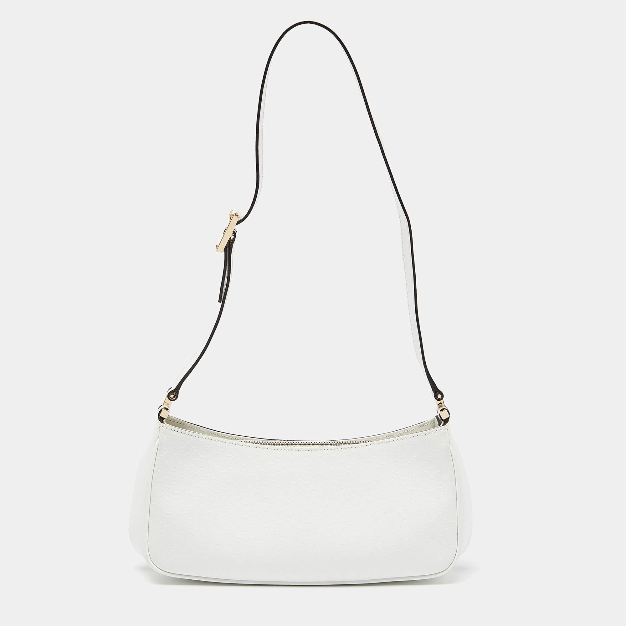 Pre Owned Gucci White Microguccissima Leather Zip Baguette Bag