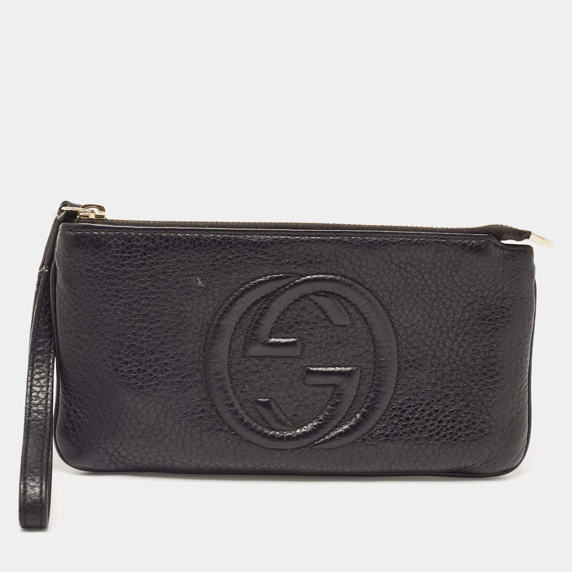Pre Owned Gucci Black Leather Soho Wristlet Clutch