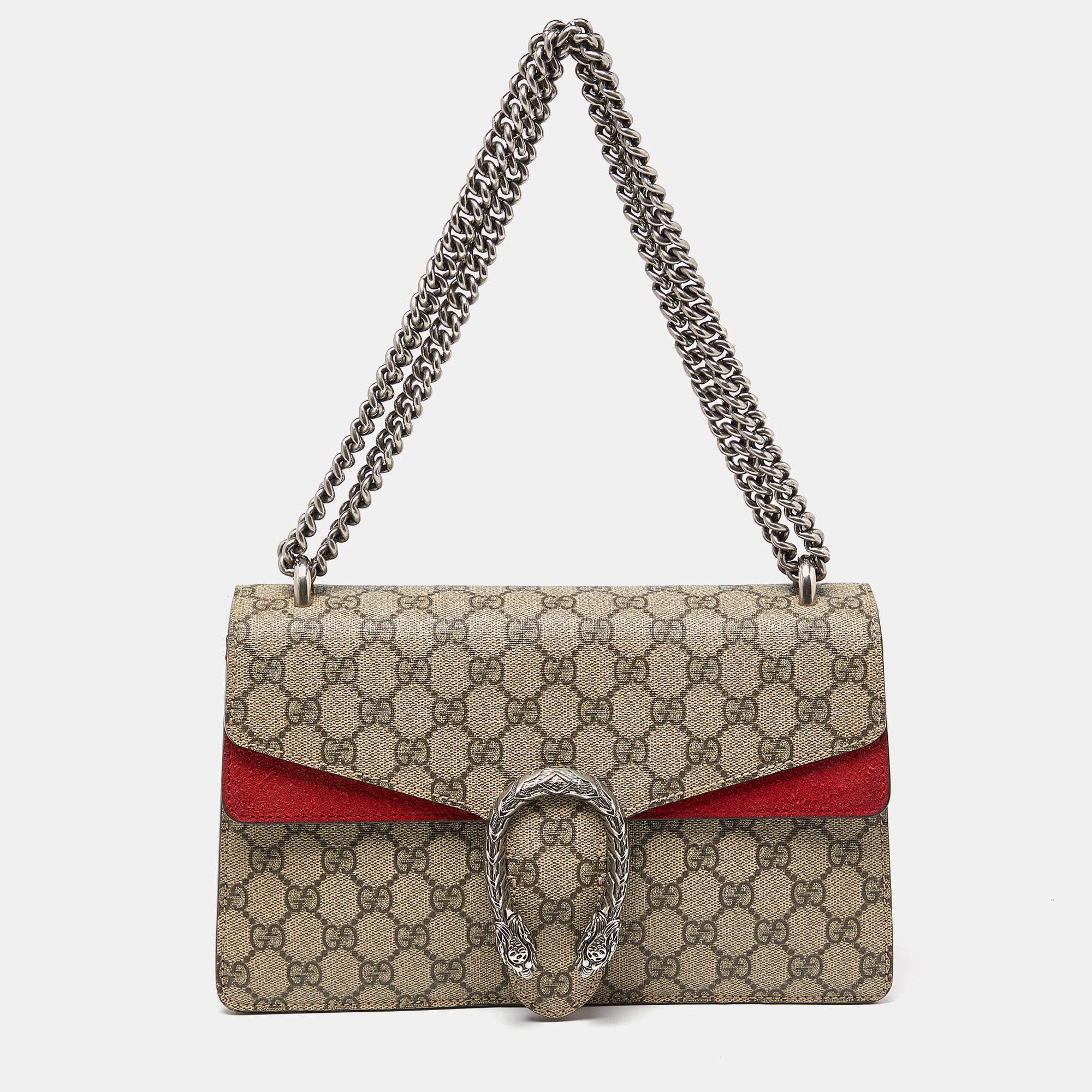 Gucci Beige GG Supreme Canvas and Suede Small Dionysus Shoulder Bag
