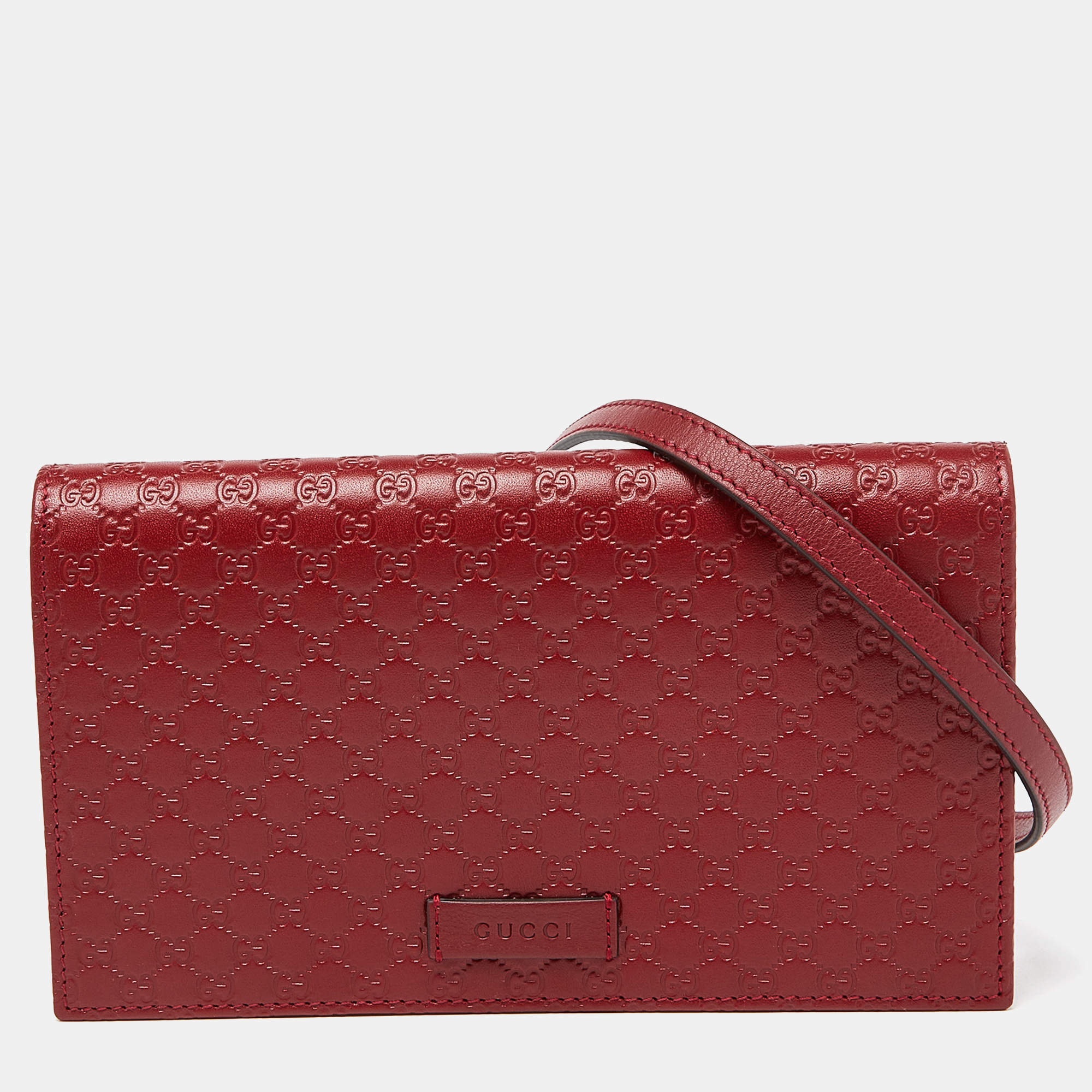 Pre Owned Gucci Red Microguccissima Leather Flap Crossbody Bag