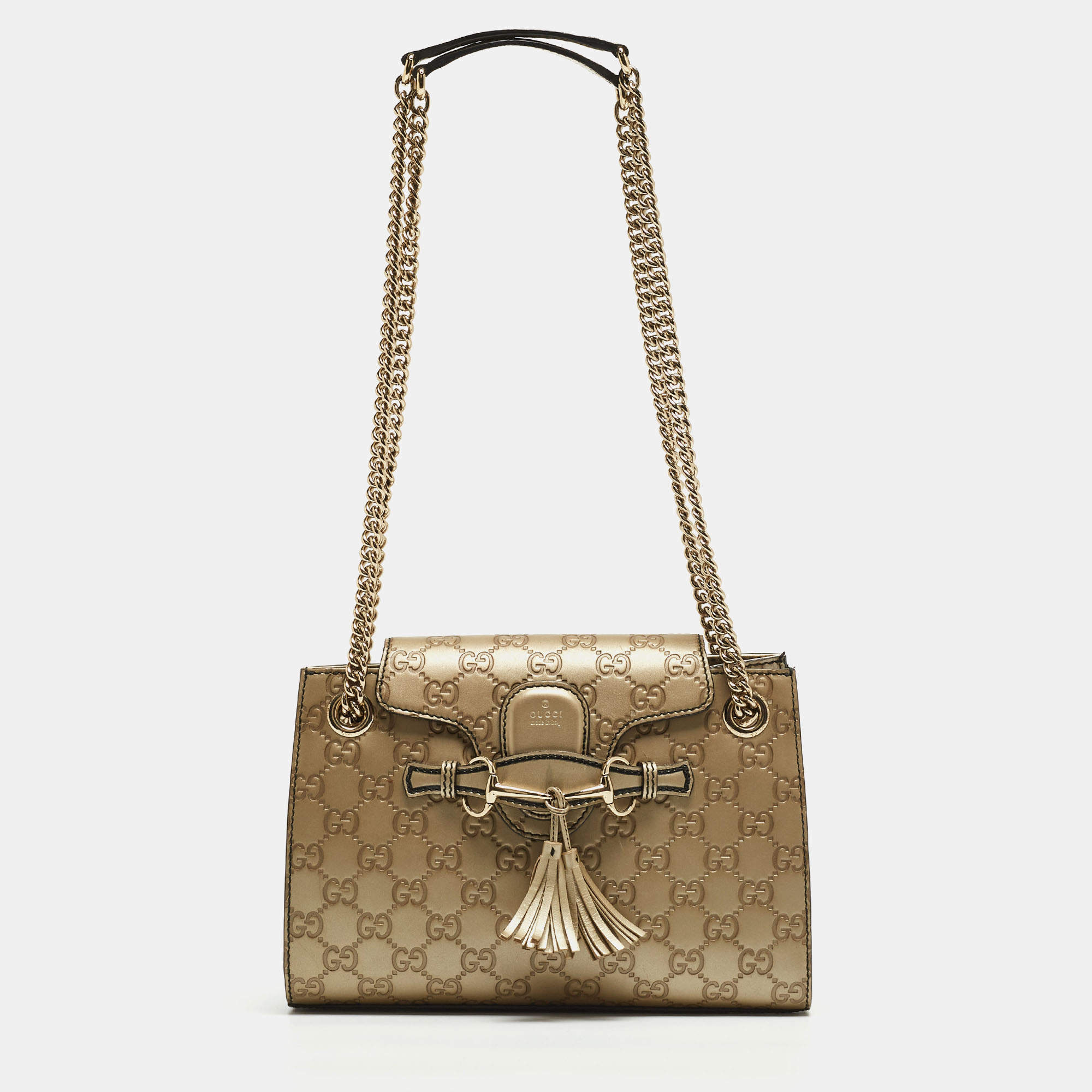 Gucci Metallic Beige Guccissima Leather Small Emily Shoulder Bag