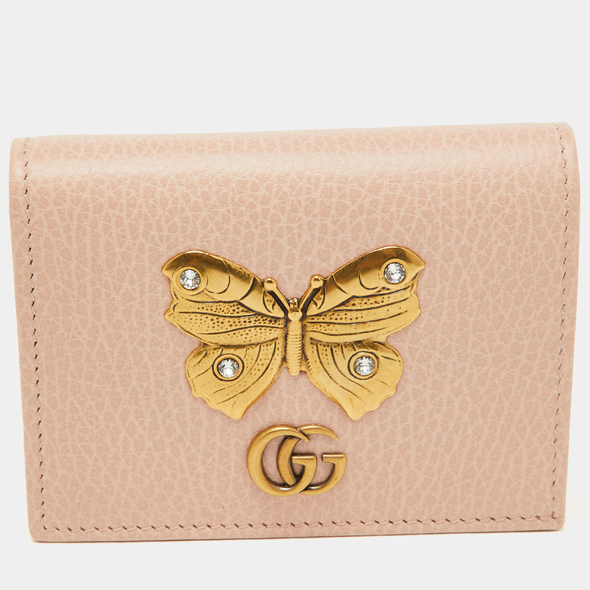 Gucci Pink Leather GG Marmont Butterfly Bifold Wallet