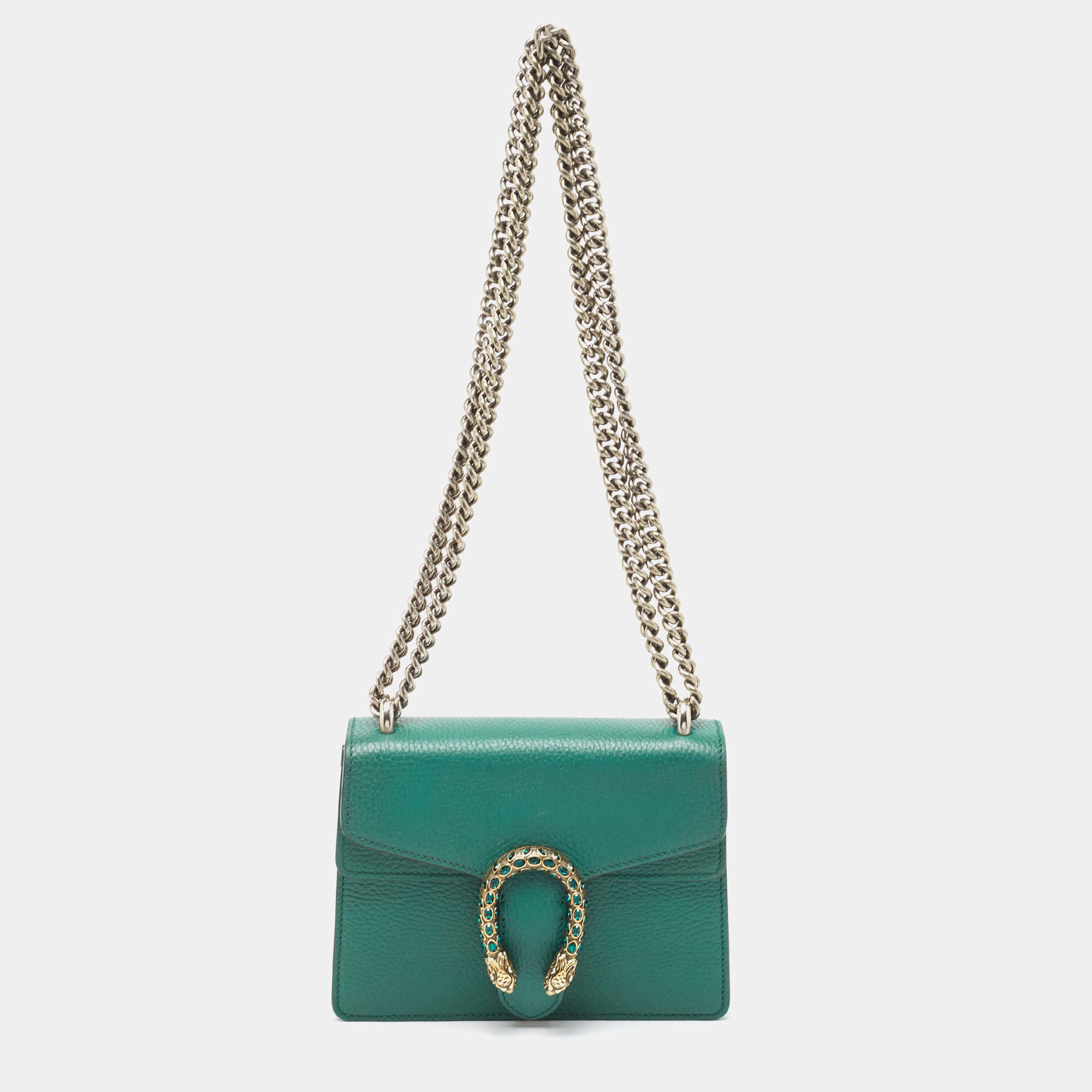 Pre Owned Gucci Green Leather Mini Dionysus Shoulder Bag