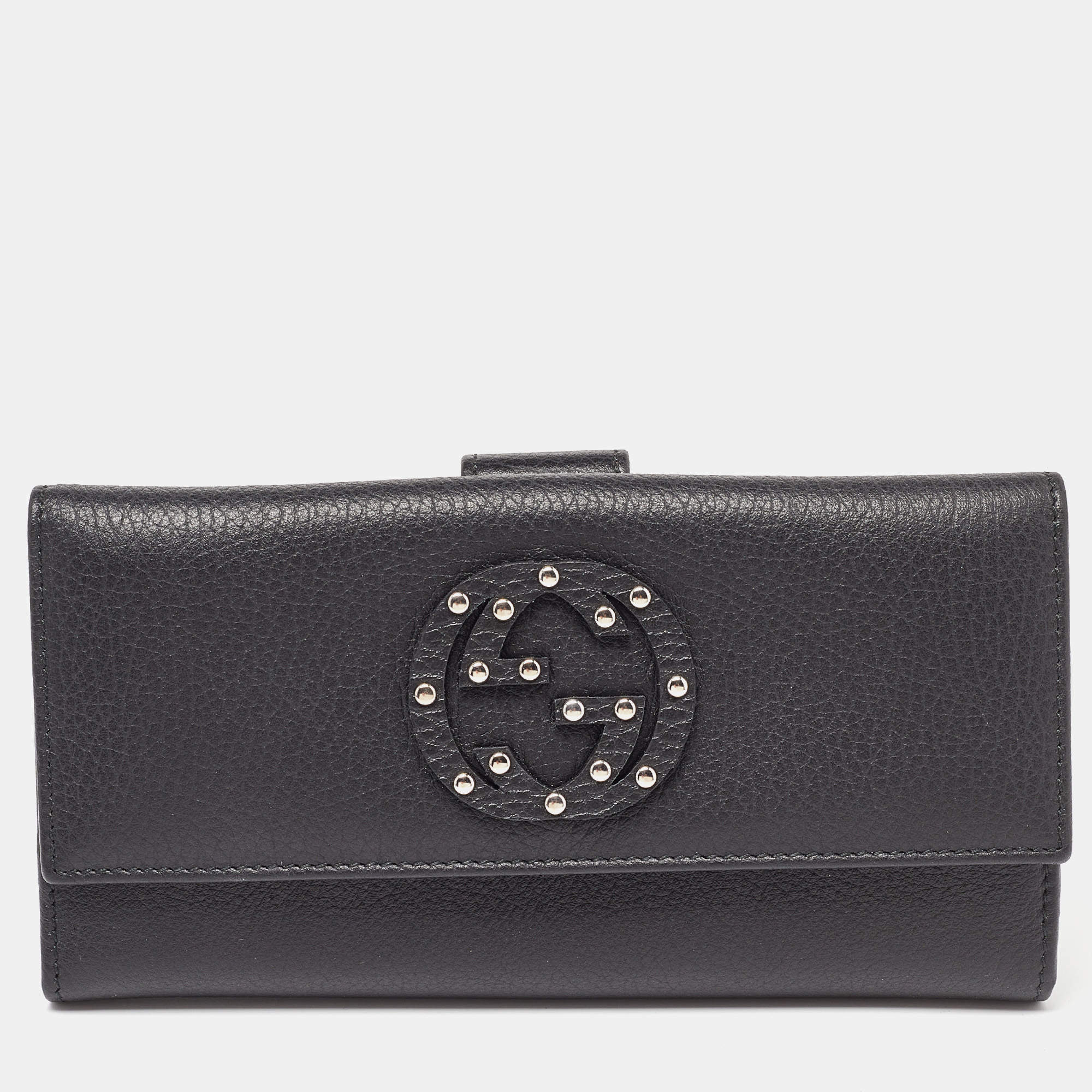 Gucci Black Leather Soho Studded Continental Wallet