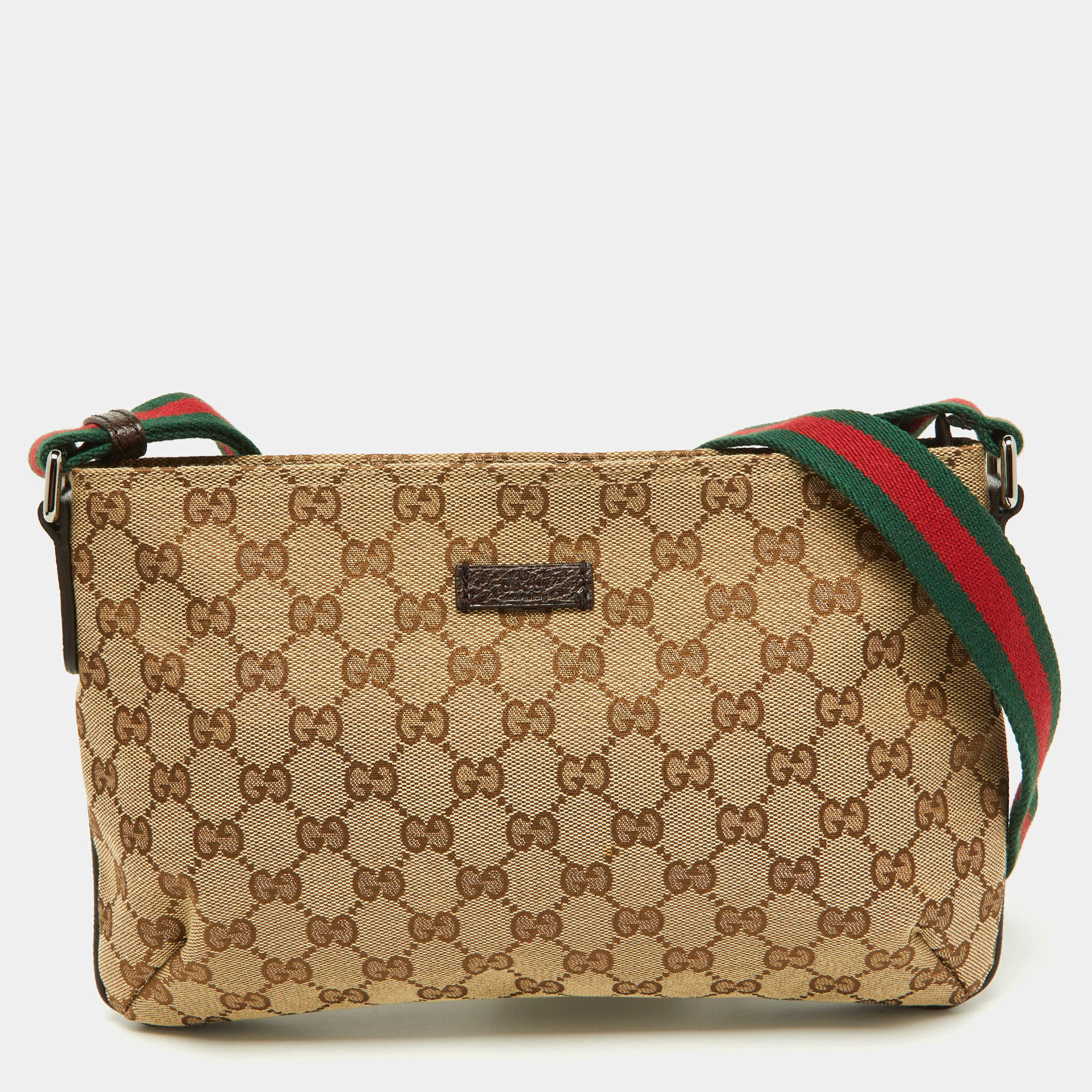 Pre Owned Gucci Beige GG Canvas and Leather Crossbody Bag