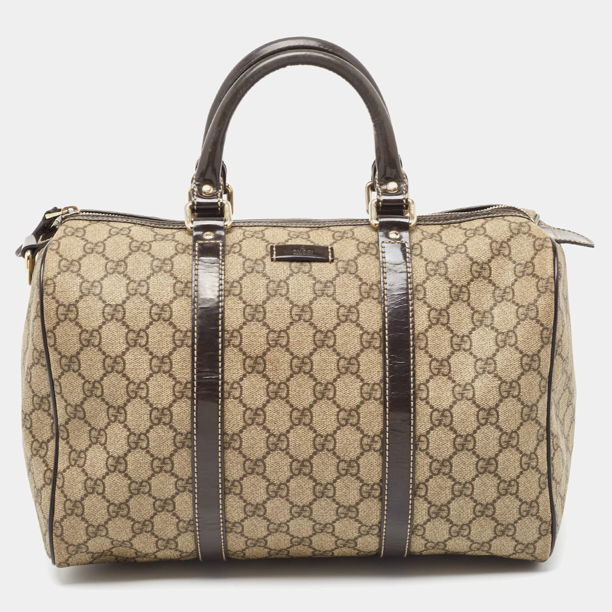 Gucci Beige/Brown GG Supreme Canvas and Leather Medium Joy Boston Bag