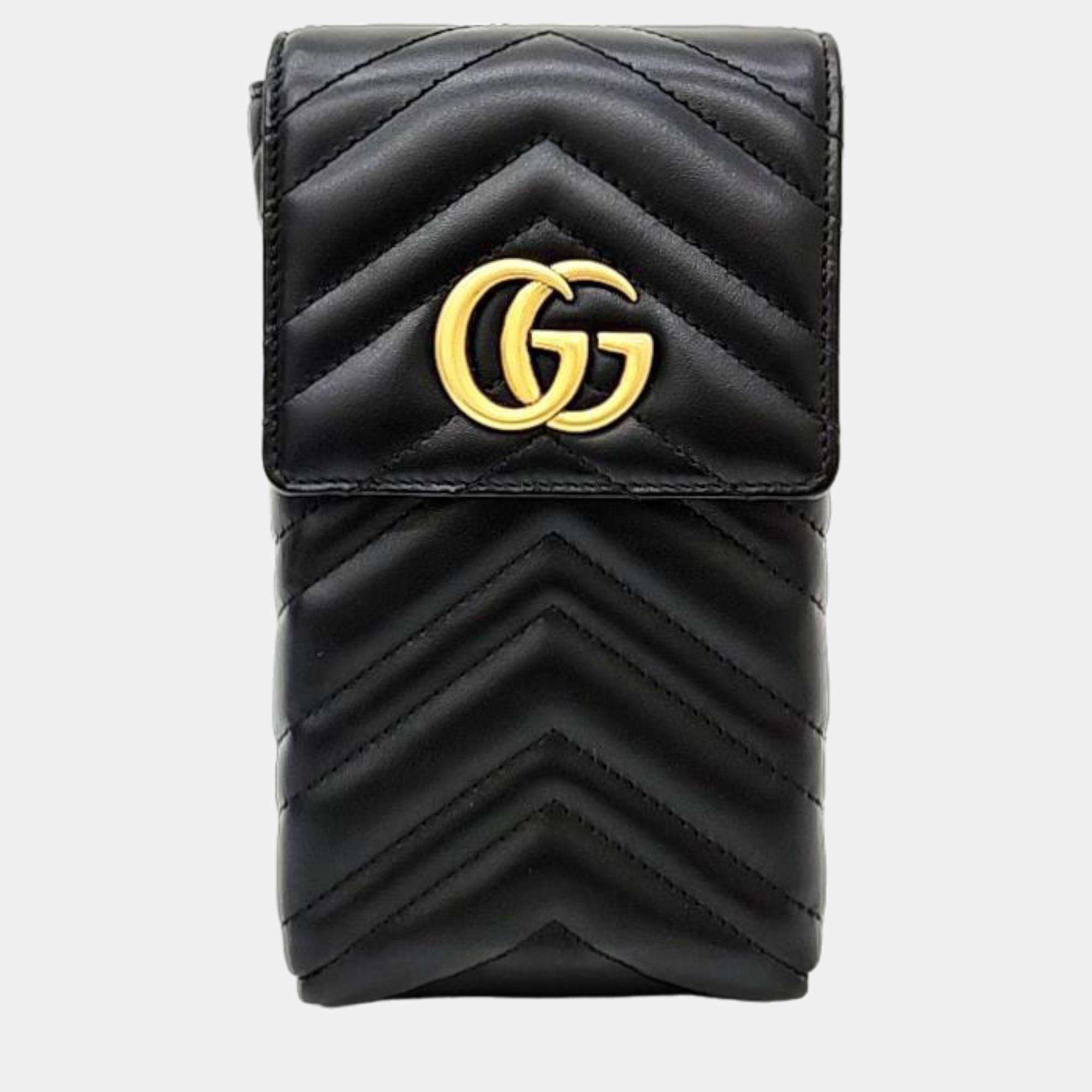 Pre Owned Gucci Black Leather GG Marmont Mini Bag
