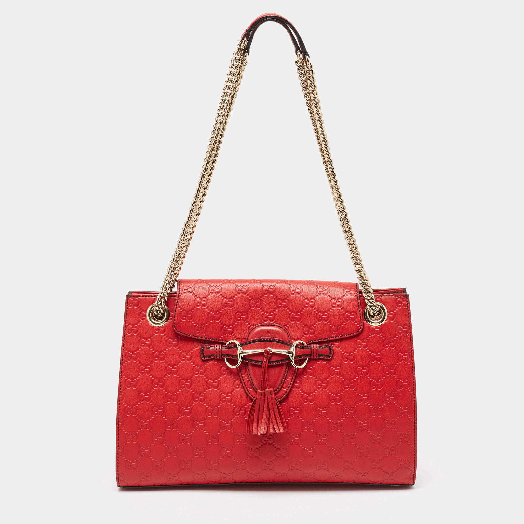 Gucci Red Guccissima Leather Emily Chain Shoulder Bag