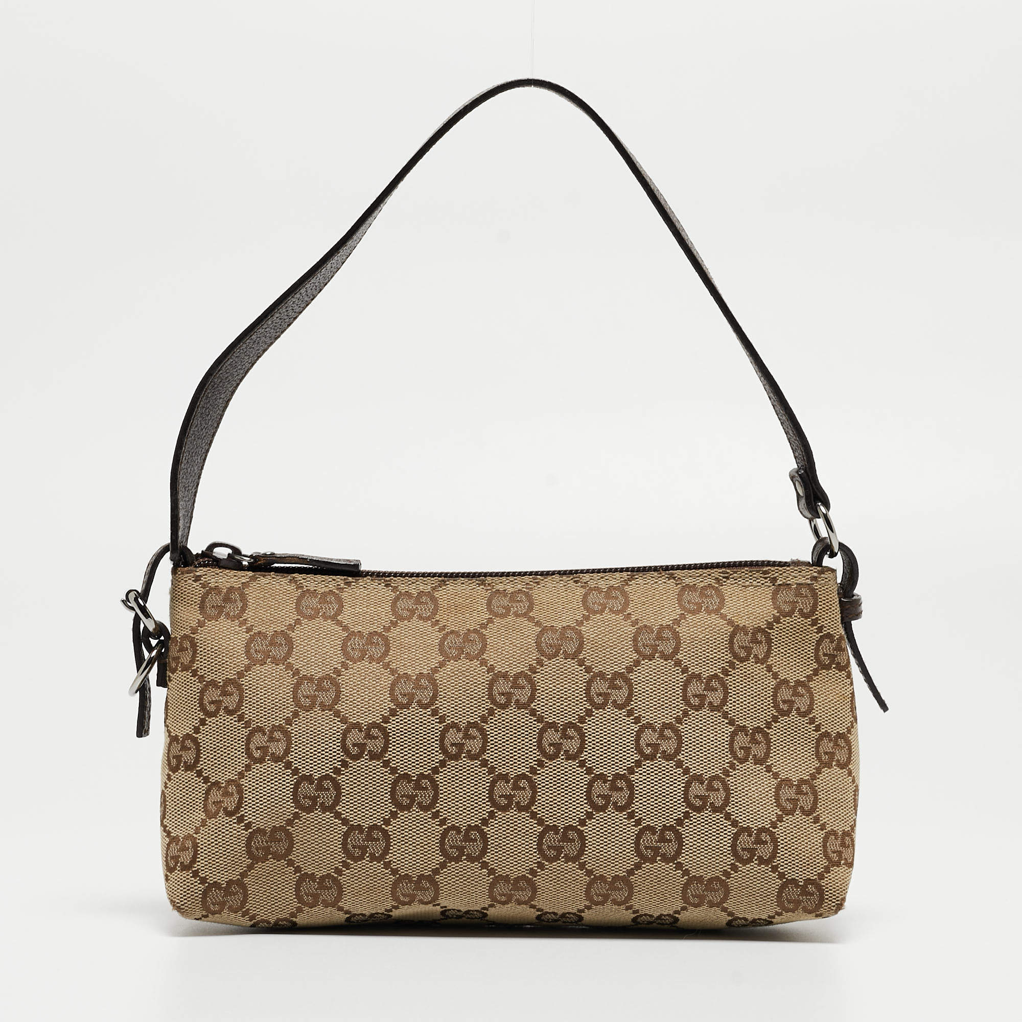 Pre Owned Gucci Beige/Brown GG Canvas and Leather Pochette Bag