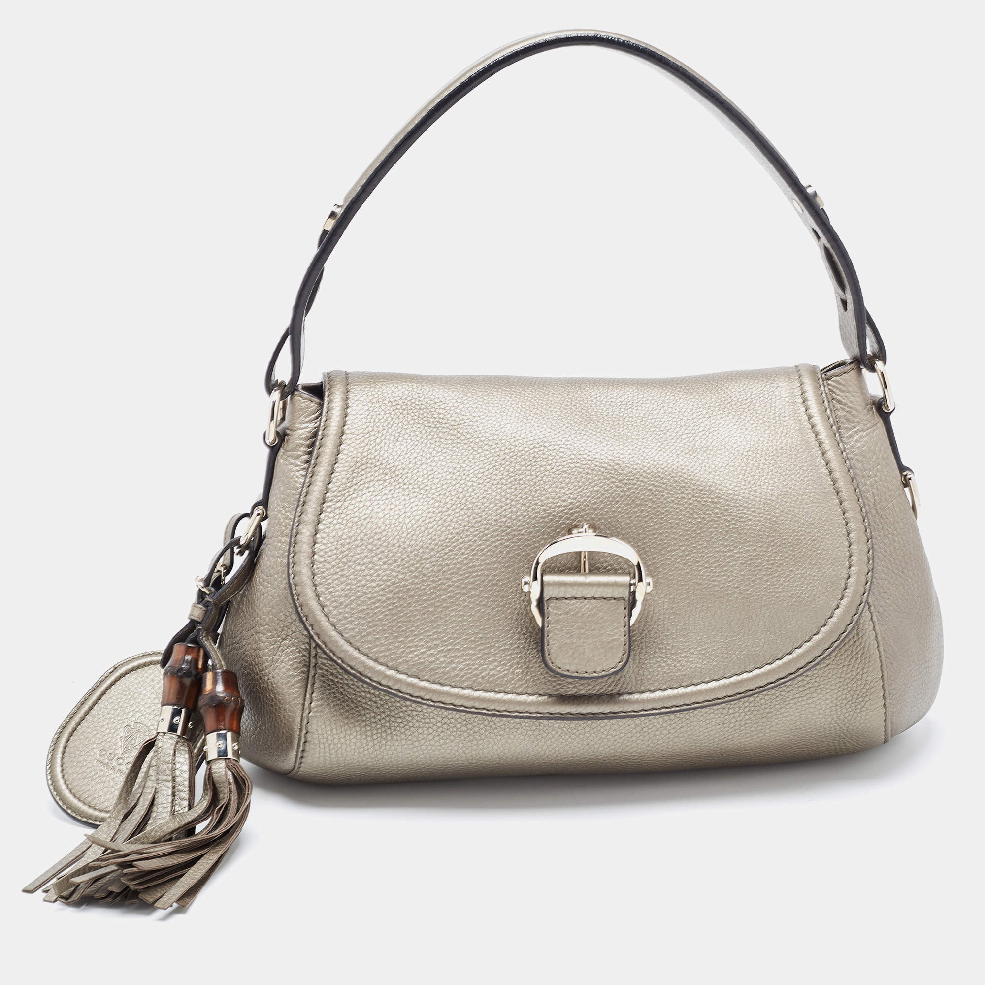 مملوكة مسبقًا Gucci Grey Leather Techno Horsebit Flap Bag