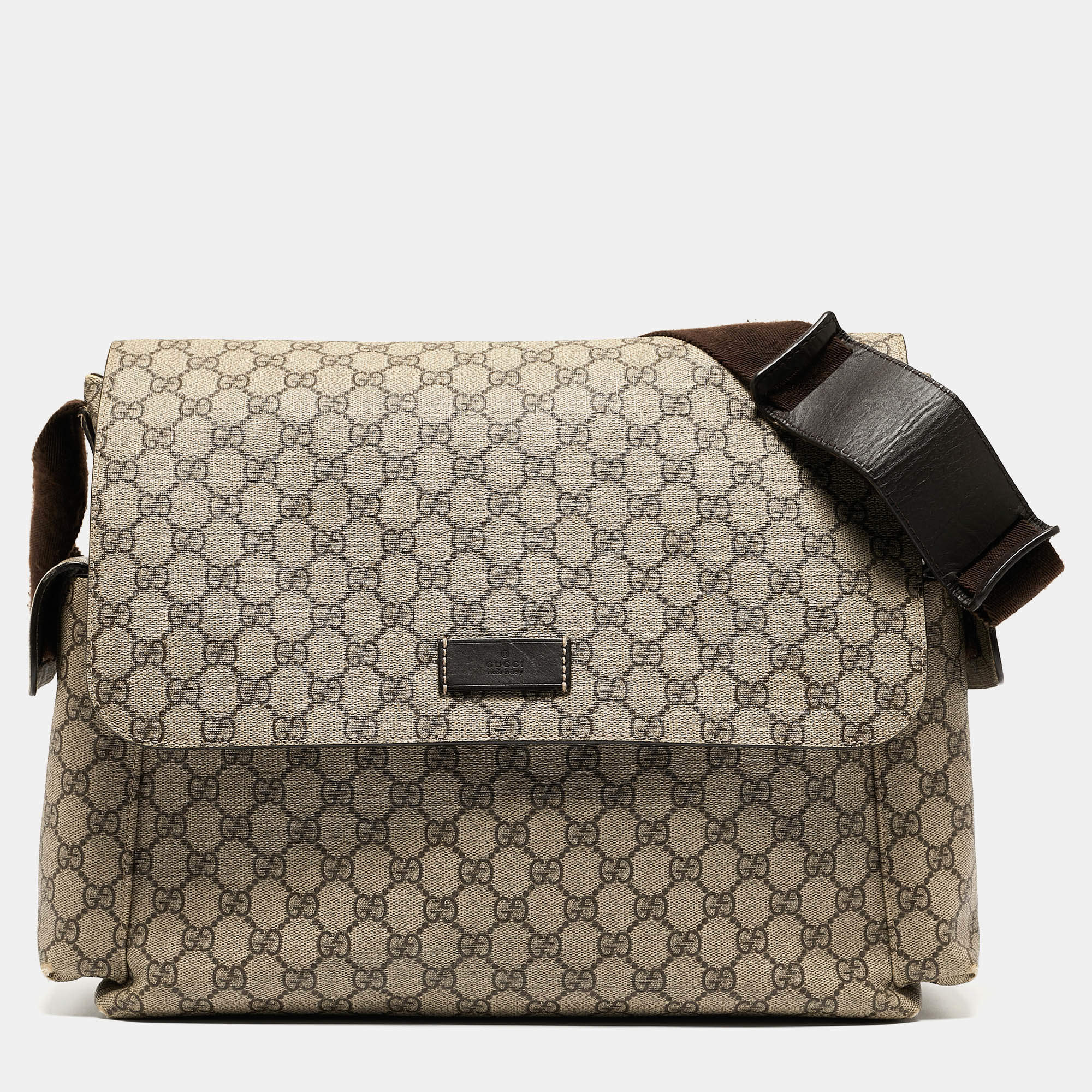 Pre Owned Gucci Beige/Brown GG Supreme Canvas Messenger Diaper Bag 