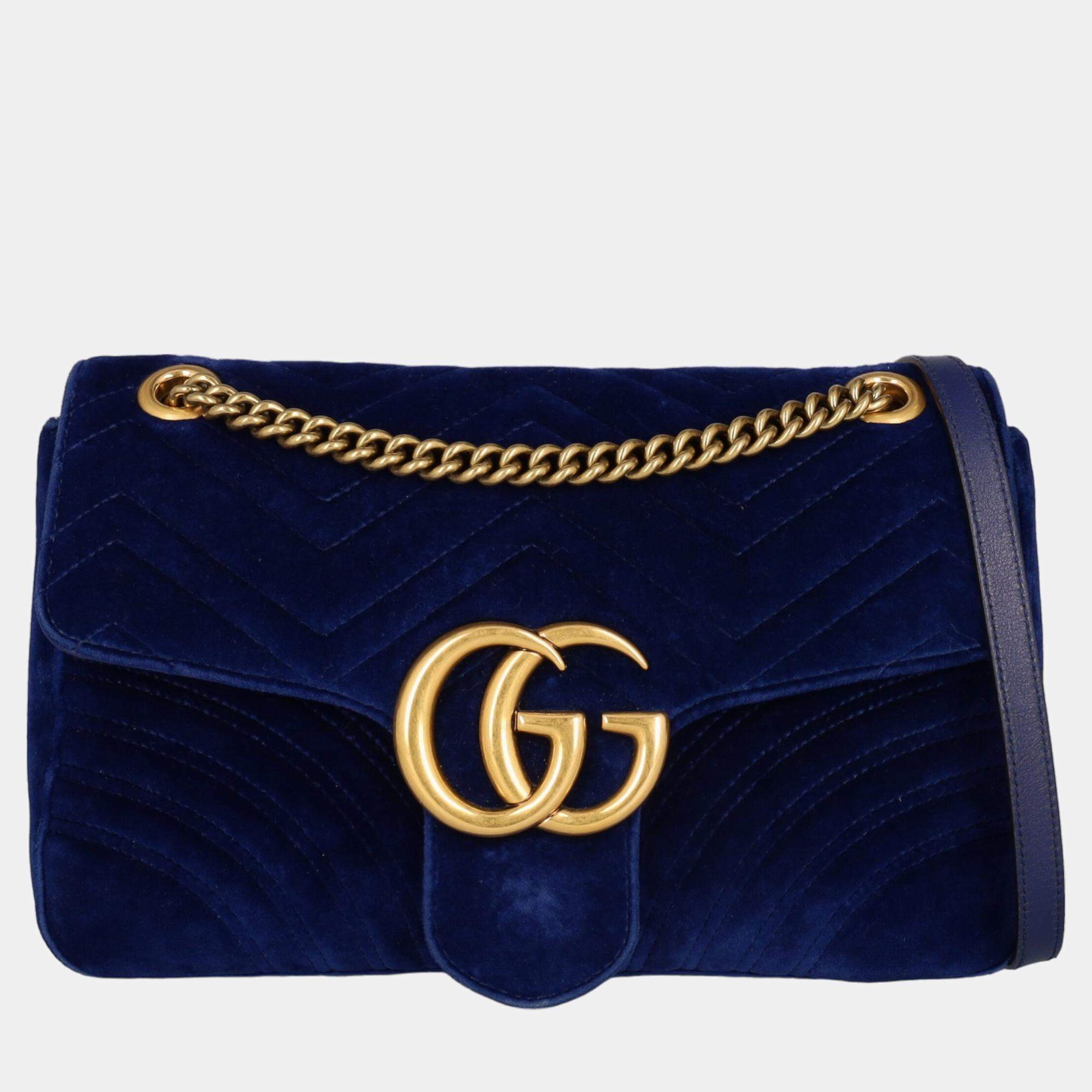 Pre Owned Gucci Marmont -  Women's Fabric Cross Body Bag - Navy - One Size