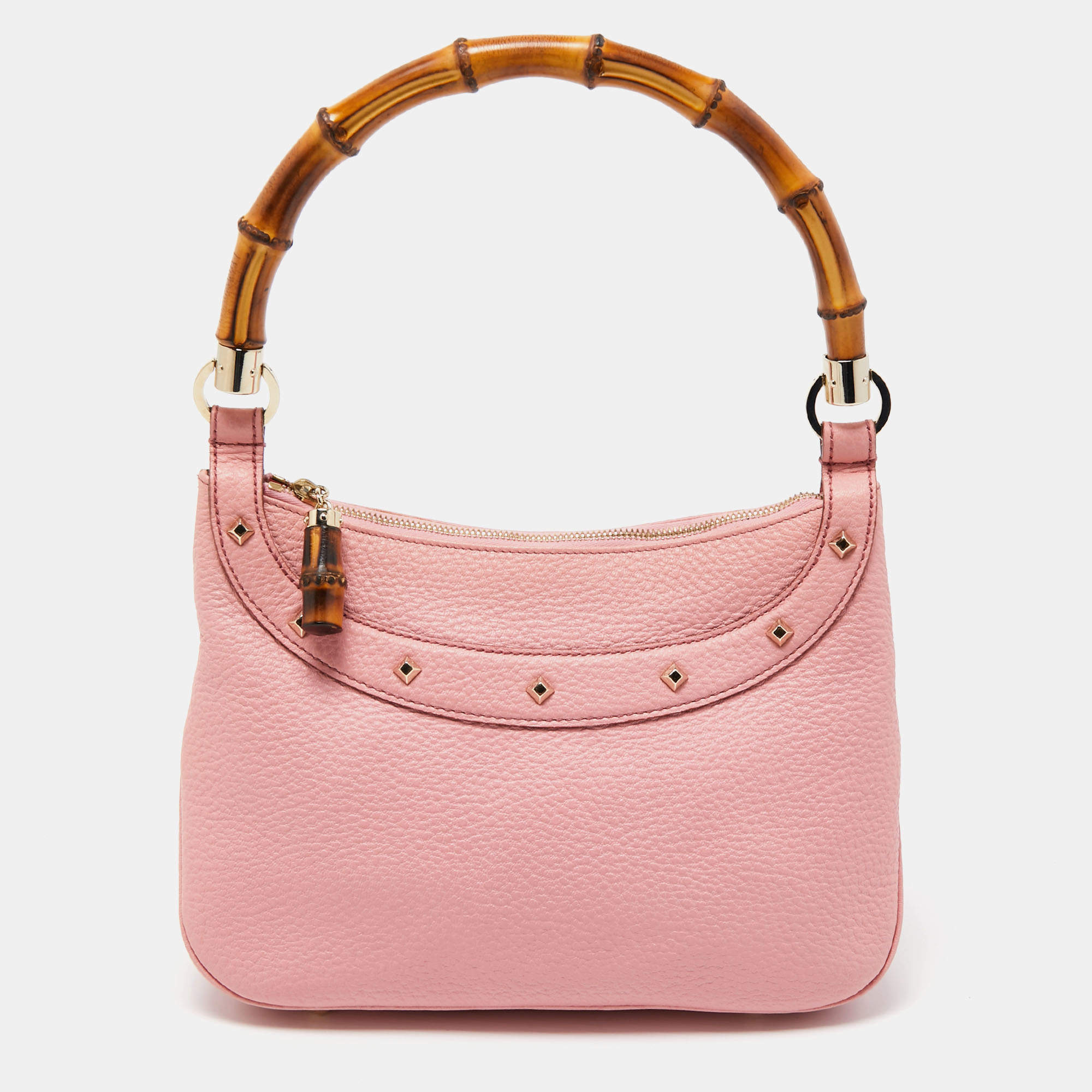 Pre Owned Gucci Pink Leather Anita Bamboo Hobo