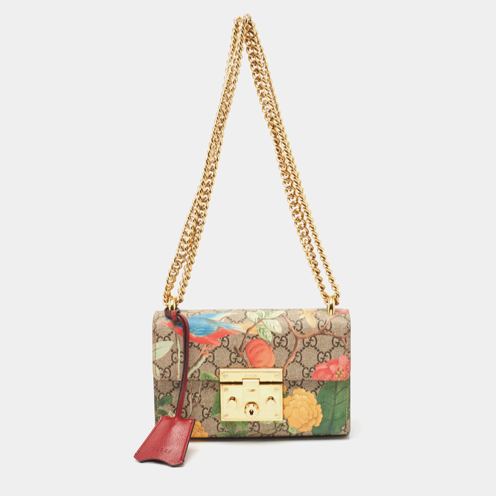 Gucci Multicolor GG Supreme Canvas and Leather Small Tian Padlock Shoulder Bag