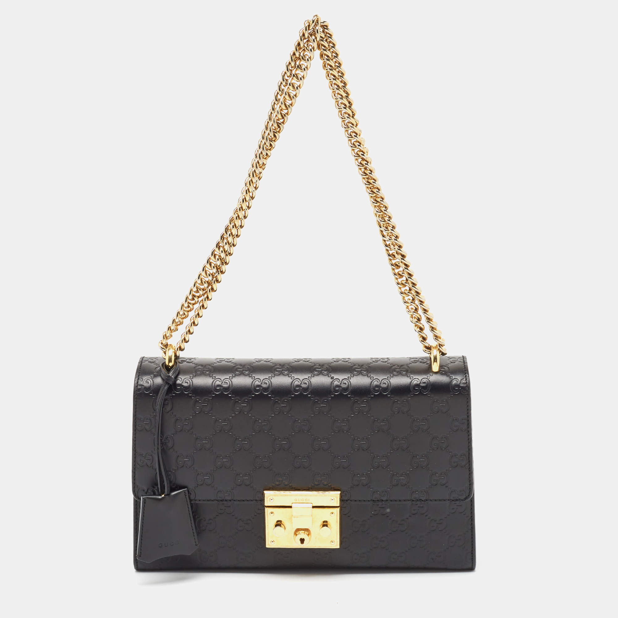 Pre Owned Gucci Black Guccissima Leather Medium Padlock Shoulder Bag