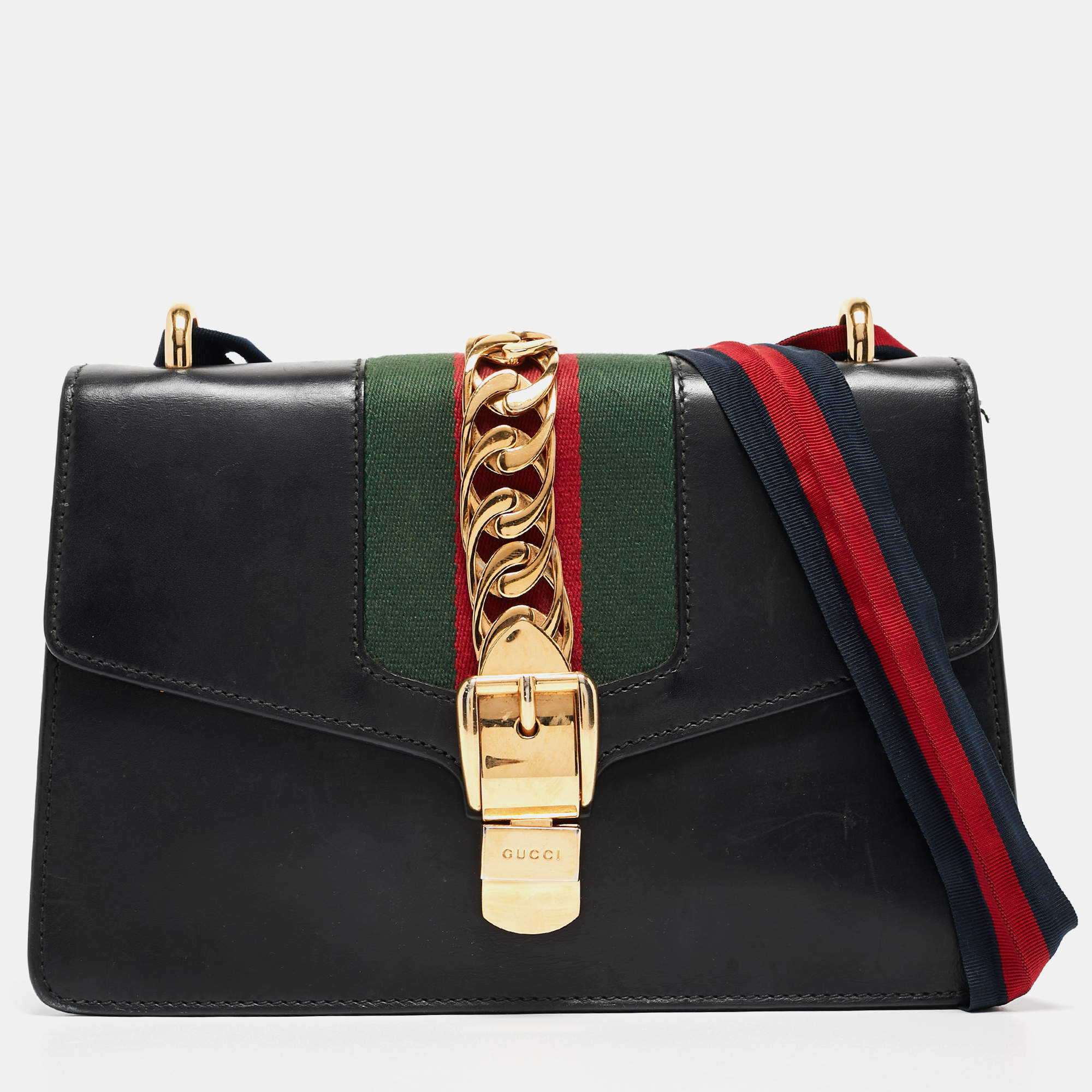 Pre Owned Gucci Black Leather Small Sylvie Shoulder Bag