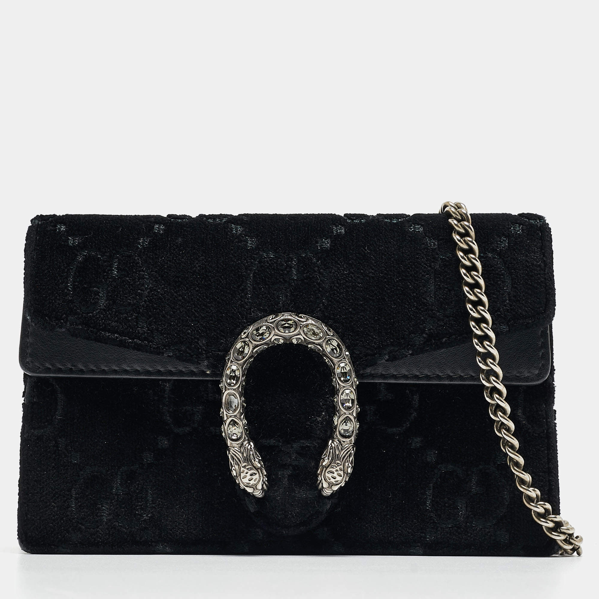 Gucci Black GG Velvet and Leather Super Mini Dionysus Shoulder Bag